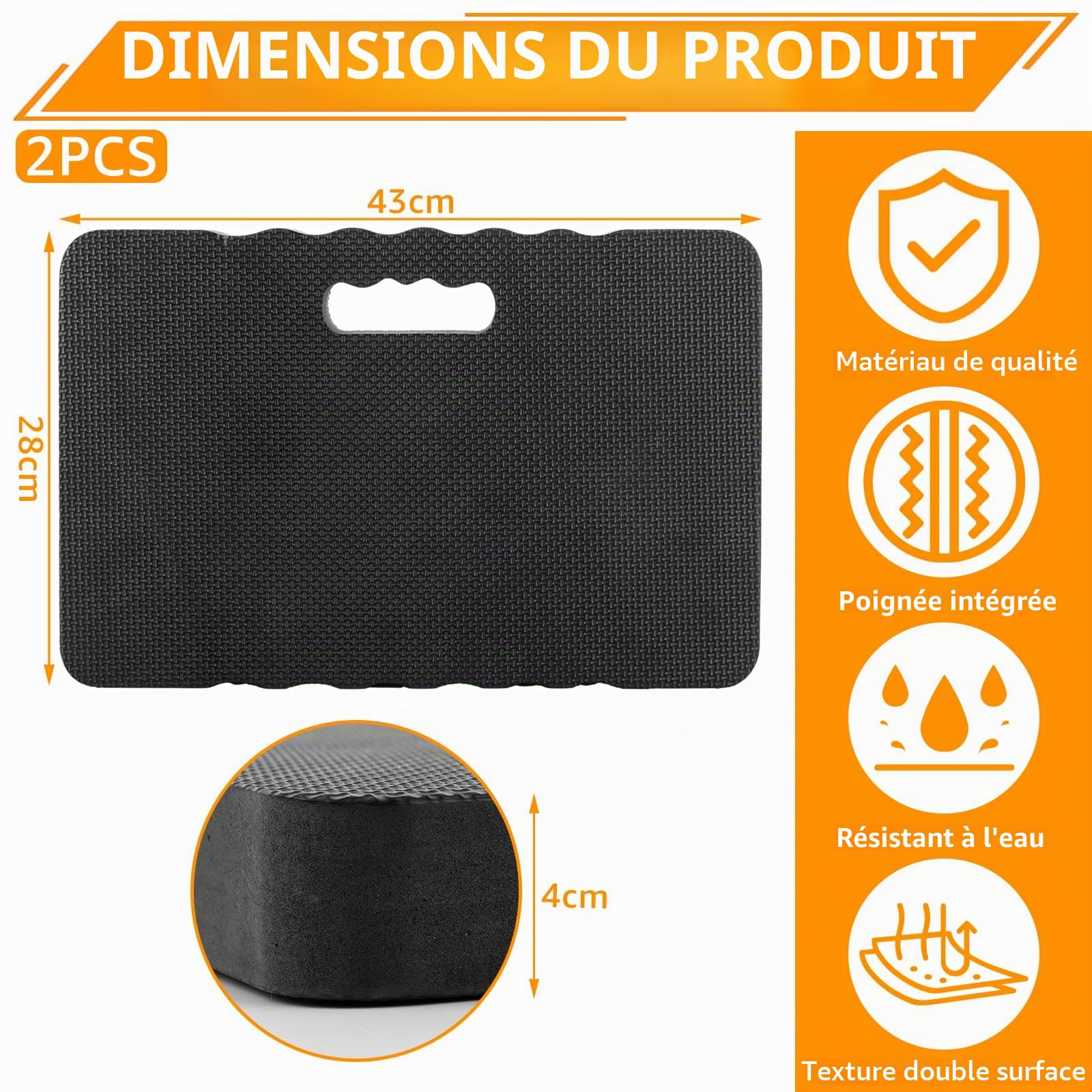APACALI 3PCS Protège-genoux de jardinage, 43 x 28 x 4cm Tapis de Genoux, Genouillère Extra épaisse pour Le Jardinage, Le Travail, Le Bain de bébé, l'exercice, Noir
