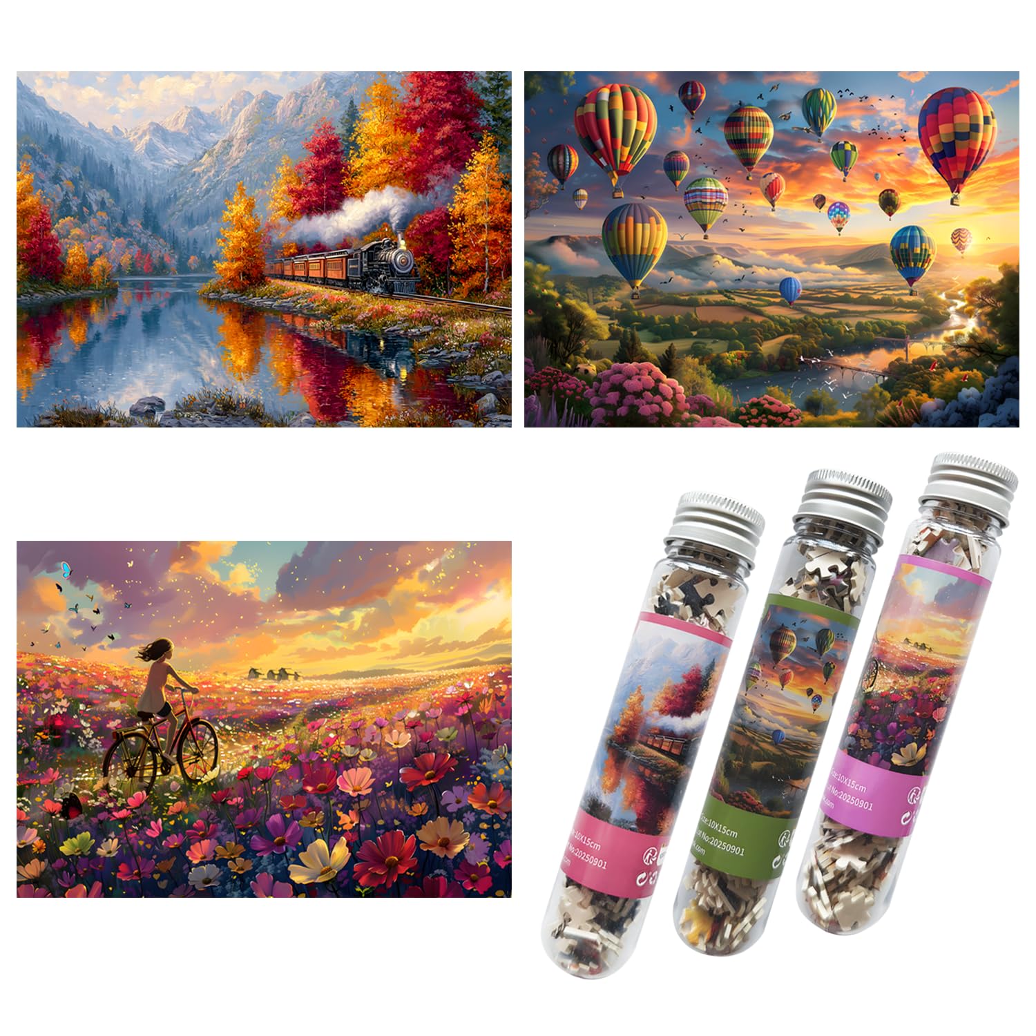 Luneko Small Jigsaw Puzzles for Adults Challenging Puzzle Small Puzzles Mini Jigsaw Puzzles 150 Pieces Micro Tiny Puzzle Train Forest Hot Air Balloon Flowers Travel Puzzle 6 x 4 Inches 3 Packs
