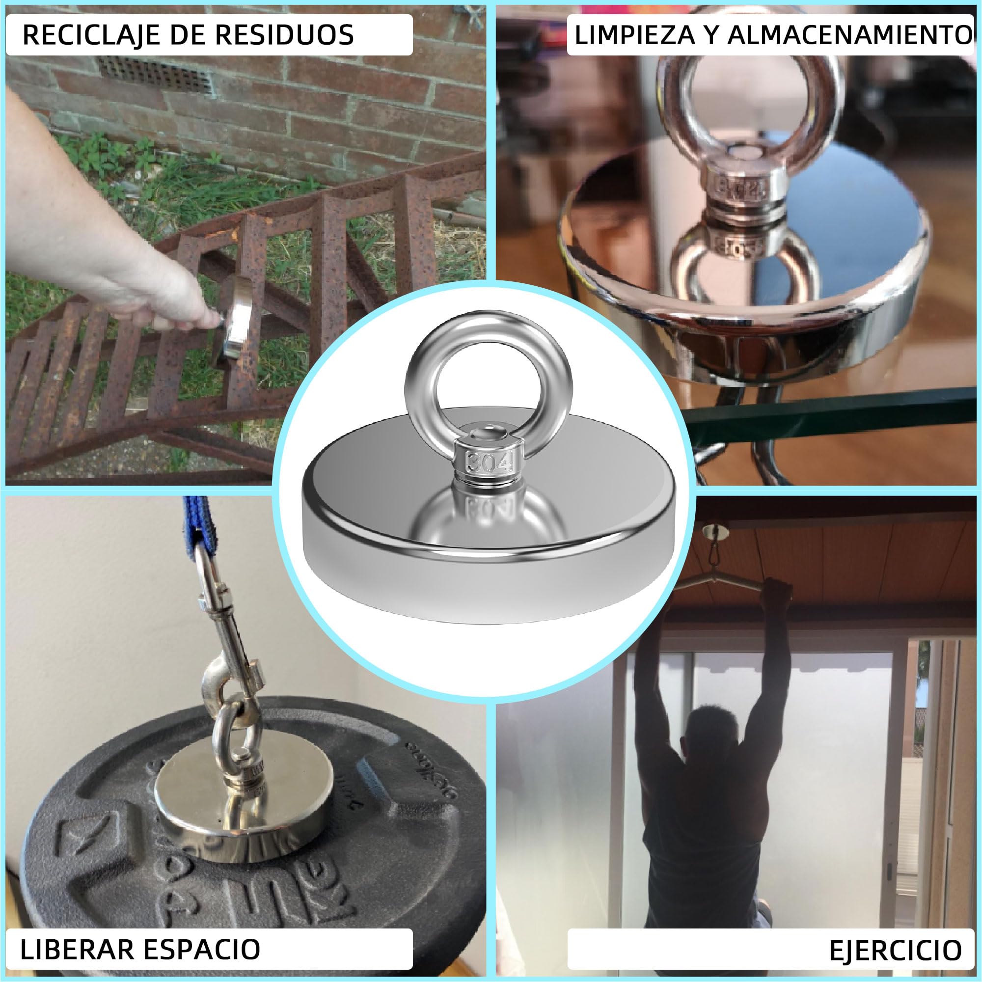 Magnetpro Imán de pesca de más de 455 kg de fuerza de tracción, imanes de neodimio de alta resistencia con cáncamo diámetro de 90 mm ideal para pesca magnética, caza y recuperación en ríos e industria