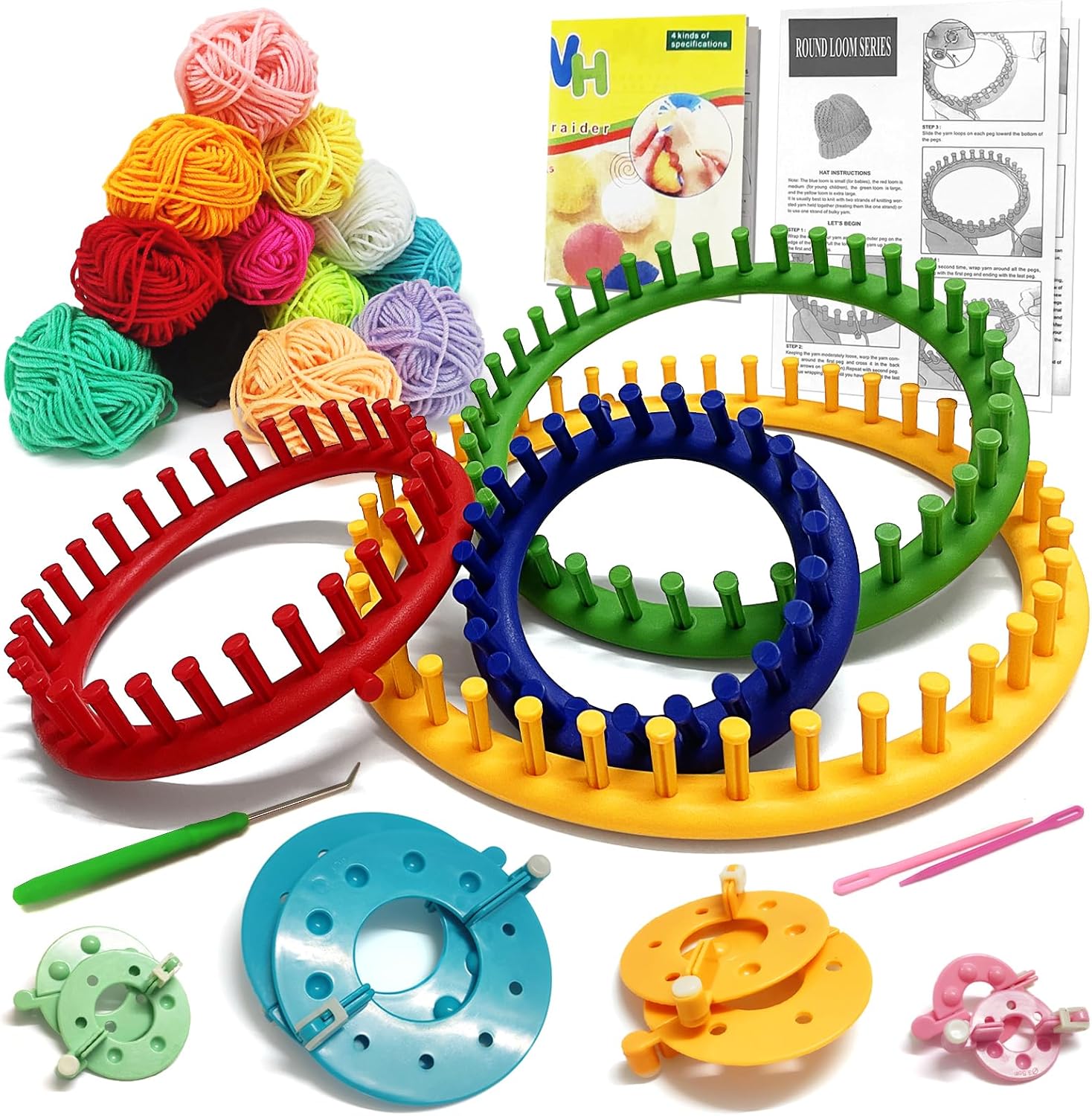 Amazon.com: UCDRMA Loom Knitting Kit with Yarn, 23PCS Round Knitting ...
