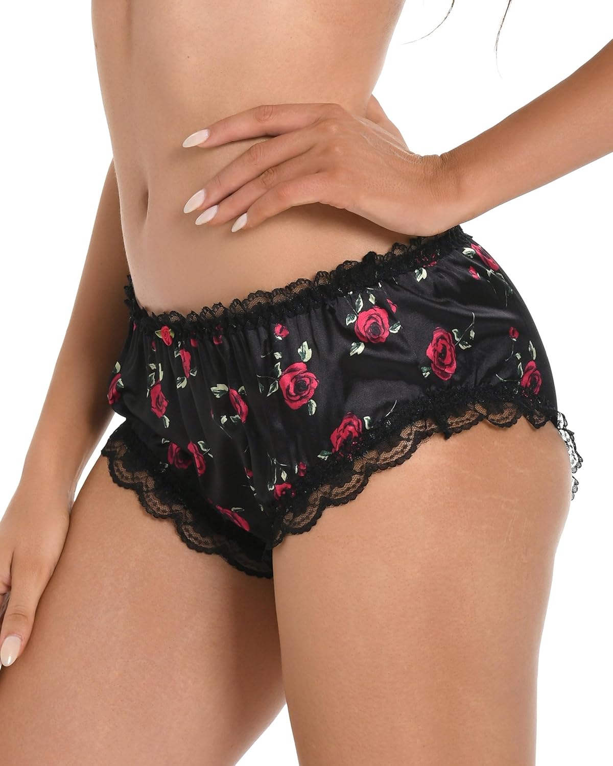 Satini Women's Satin Frilly Lace Sissy French Knickers Briefs Panties - Image 3