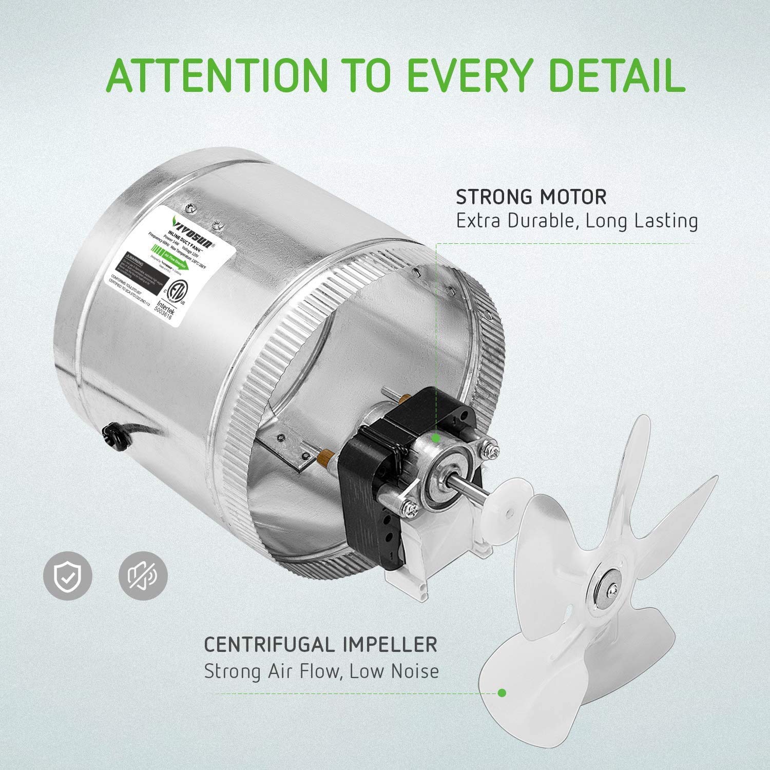 VIVOSUN 4 Inch Inline Duct Fan 100 CFM, HVAC Exhaust Ventilation Fan