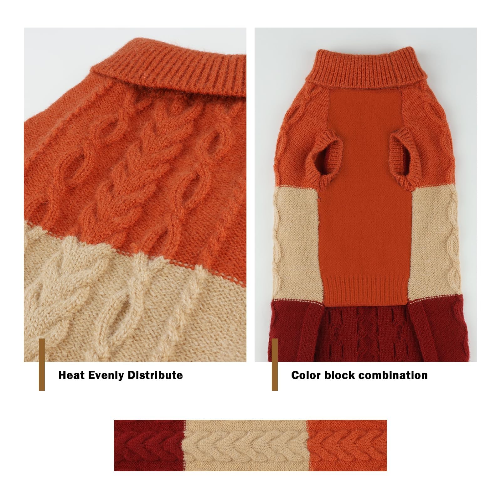 SHIAOMIN Dog Knitted Turtleneck Sweater - Dog Warm Pullover Color Block Cable Knitwear, Doggie Winter Clothes for Cats and Small Dogs Chihuahua, Bulldog (Orange, M)