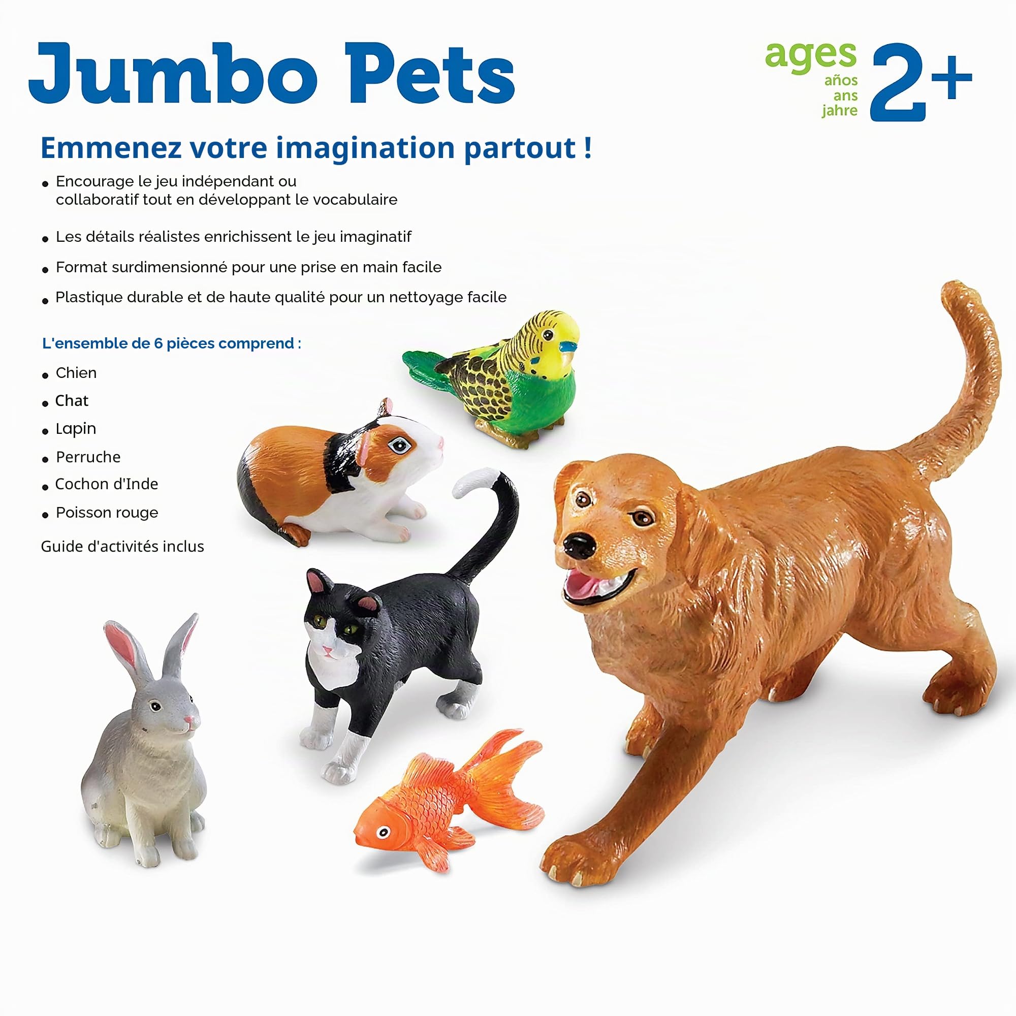 Learning Resources Animaux domestiques géants (6 Animaux domestiques), ressources Maternelle, Chien, Lapin, Chat, Cochon d'Inde, Poisson, Oiseau, Figurines pour Enfants 2+