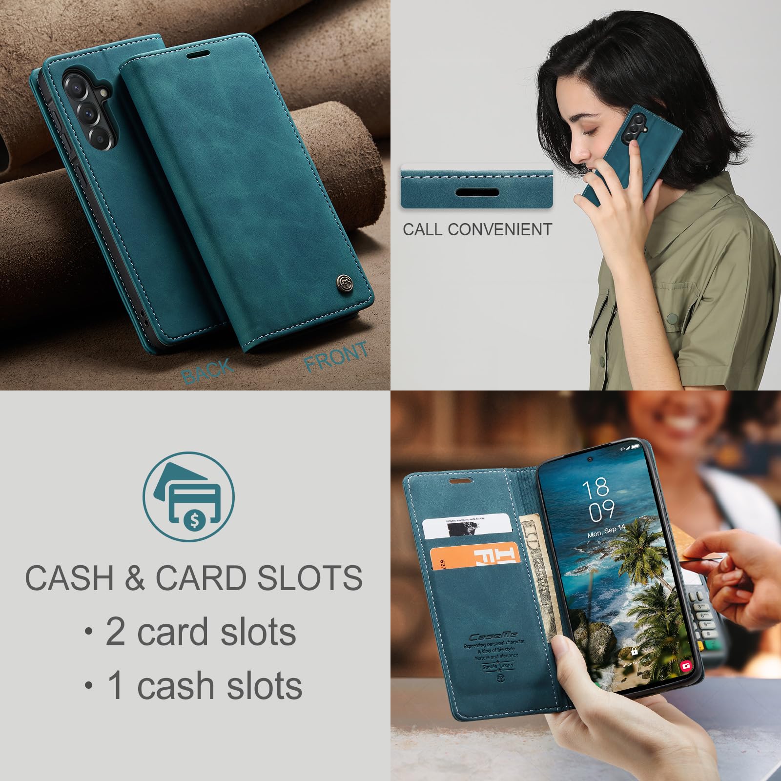 for Samsung Galaxy A57 Case, Wallet Case Flip Leather with Card Holder Magnetic Closure Shockproof Kickstand Protective Phone Cases Cover for Galaxy A57, Blue-Green — view 6
