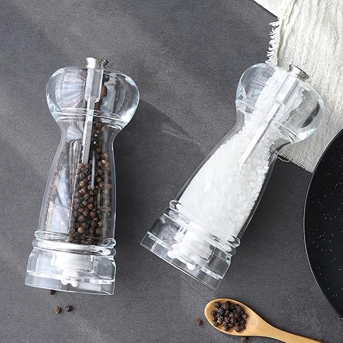 Miniatura 7 de Vzaahu Molinillo de sal y pimienta acrílico transparente, juego de 2 molinos de pimienta de sal y pimienta rellenables, coctelera transparente para