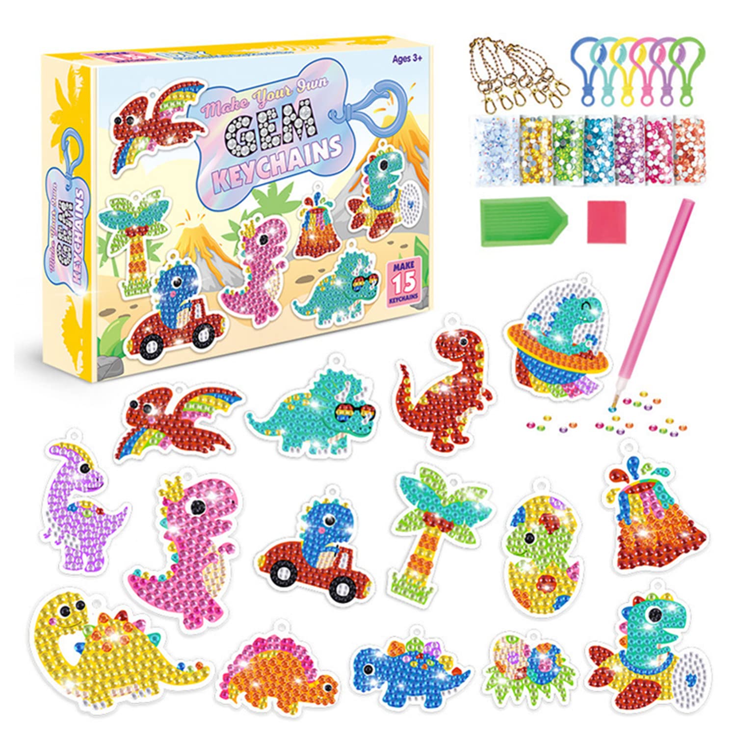 Kit Diamond Painting Dinosauro Per Bambini - 21 Pezzi, Portachiavi E Adesivi DIY - Foto 7