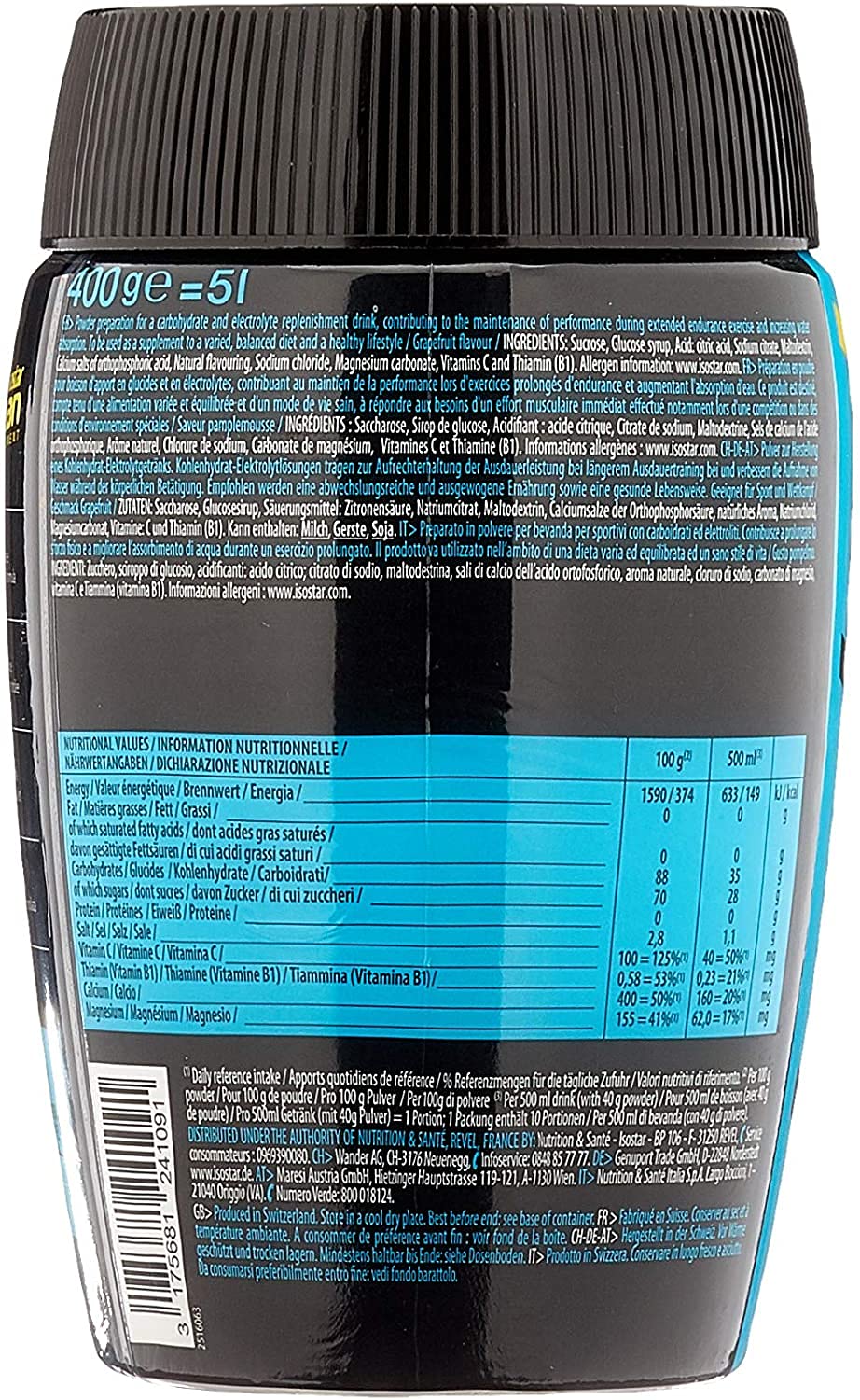 Isostar Hydrate & Perform – grejpfrut – 2 x 400 g proszku | opakowanie 2 szt. + oryginalna butelka na napoje 1000 ml