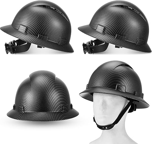 Suhine 4 cascos de seguridad de fibra de carbono de ala completa, ventilado, con suspensión de trinquete de 6 puntos, banda acolchada para el sudor,