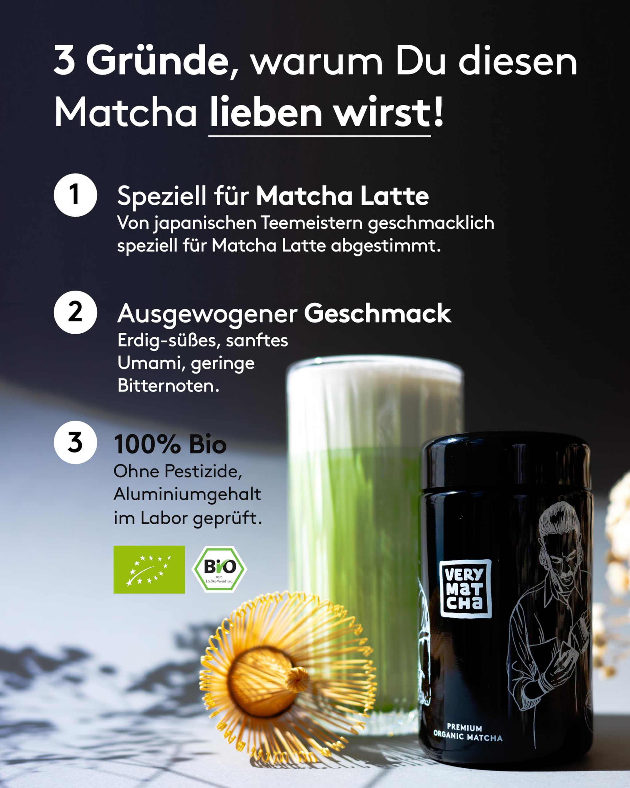 Bio Matcha BARISTA 30g im Violettglas – Echtes japanisches Matchapulver für Matcha Latte und Usucha – Premium Qualität