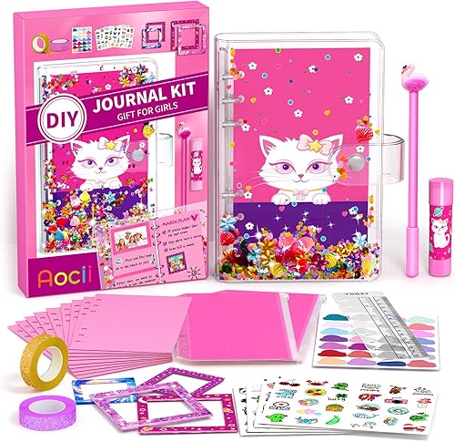 Aocii Kit de diario de bricolaje para niñas, regalo para niñas de 6 a 13 años, juego de suministros para álbumes de recortes y diario, ideas de