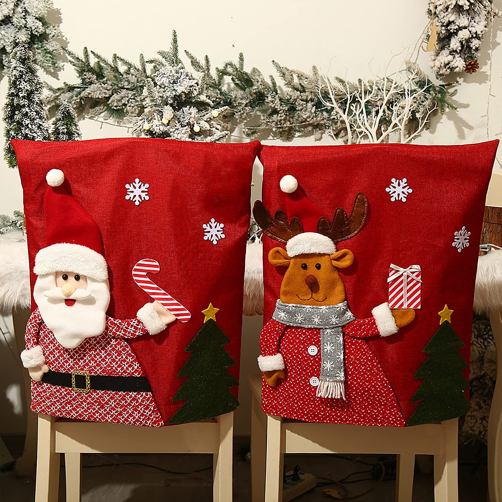 Coprisedie di Natale, 6 pezzi per sedie di Natale, Babbo Natale, pupazzo di neve, alce, Natale, per hotel, feste di nozze, decorazioni natalizie
