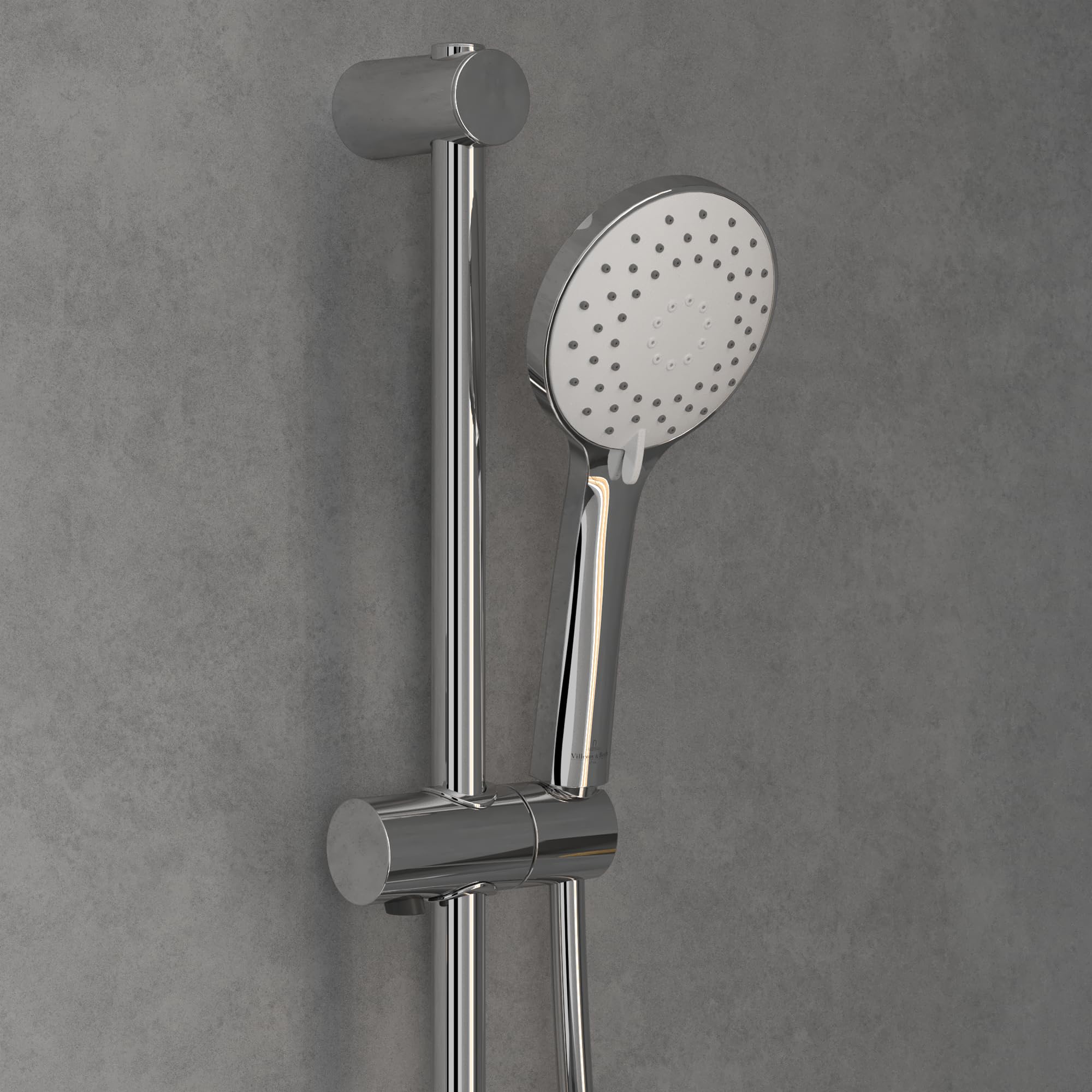 Villeroy & Boch Uniwersalny zestaw prysznicowy Showers, zestaw prysznicowy z regulowanym uchwytem na słuchawkę prysznicową i słuchawką prysznicową z 3 rodzajami strumienia, system prysznicowy z