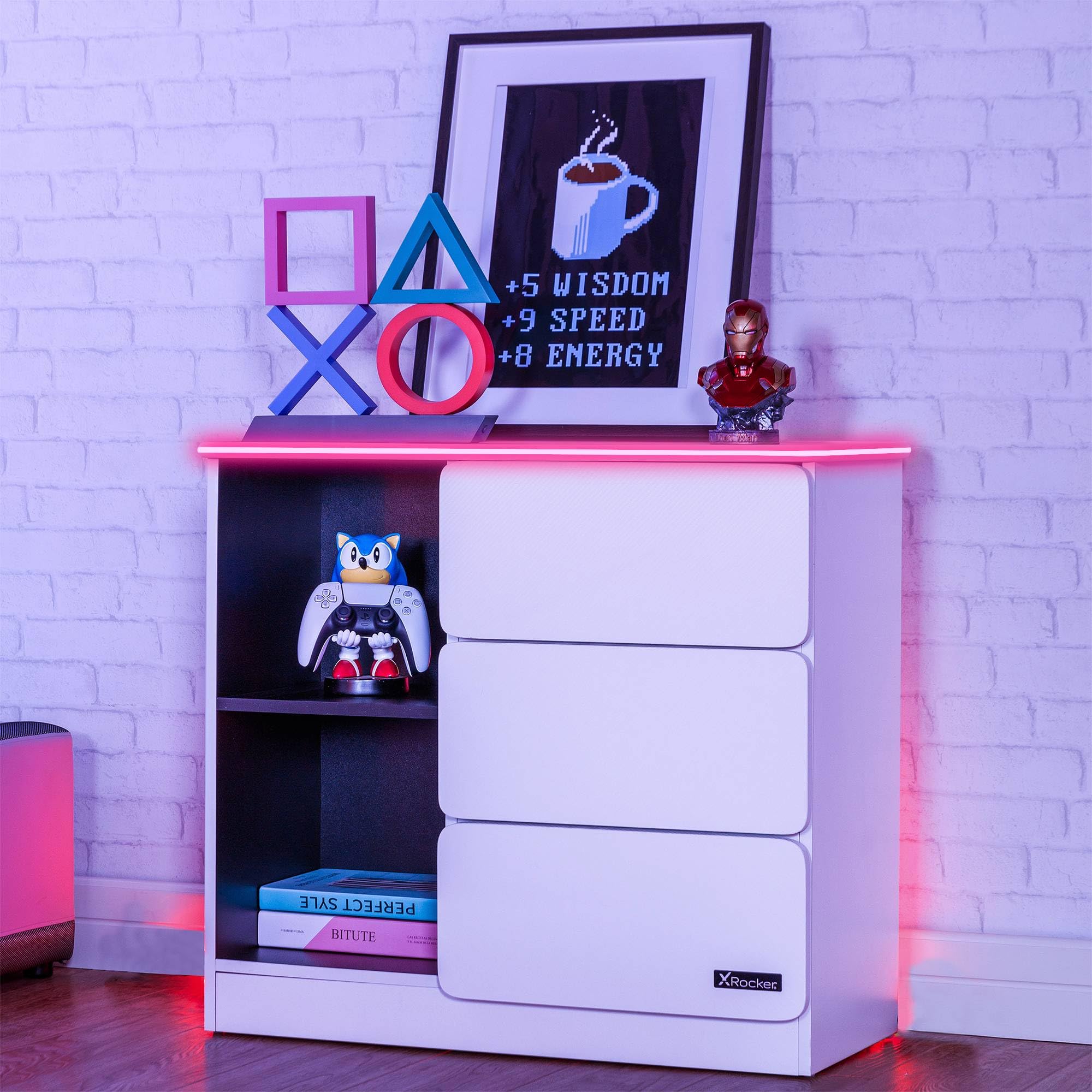 X Rocker Carbon-Tek Led Chest Of 3 DrawersWhite Rgb from B&Q