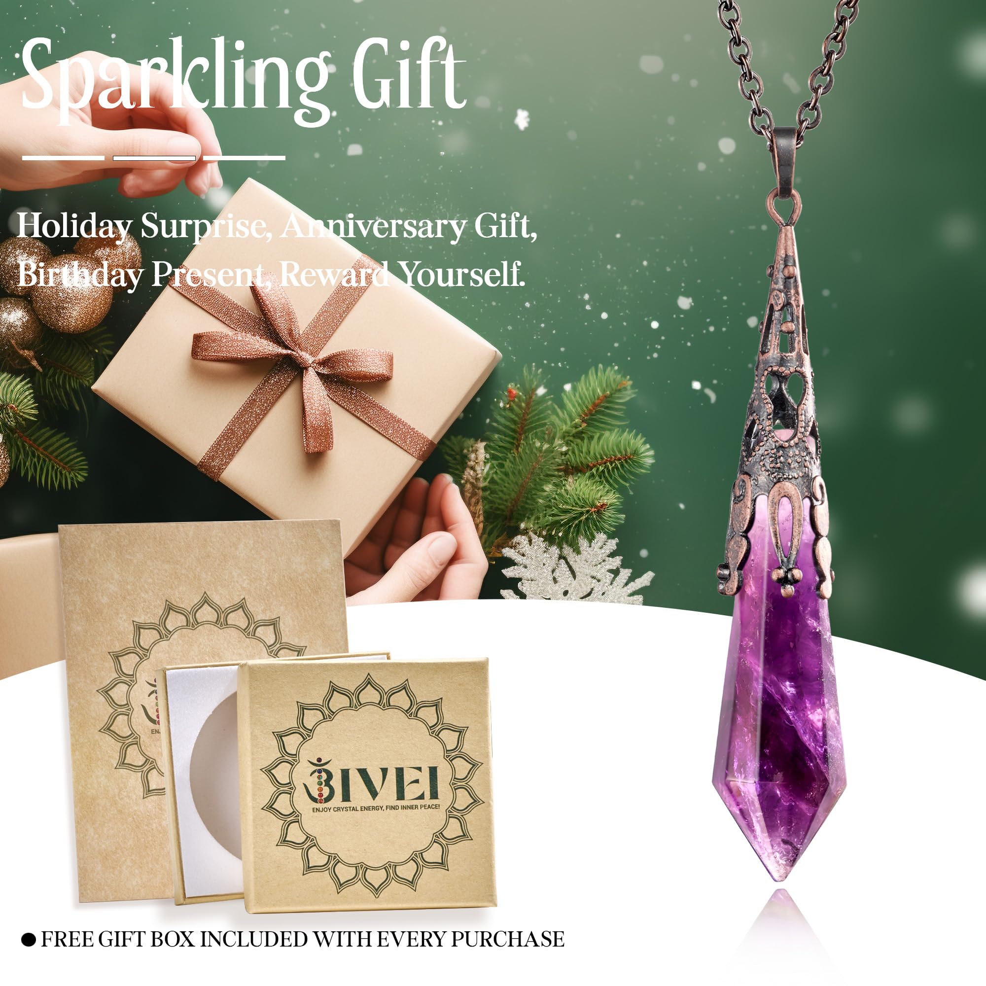 Bivei Retro Antique Brass Chakra Necklace 12 Facted Prism Prism Gemstone Quartz Crystal Stone Healing Pendant