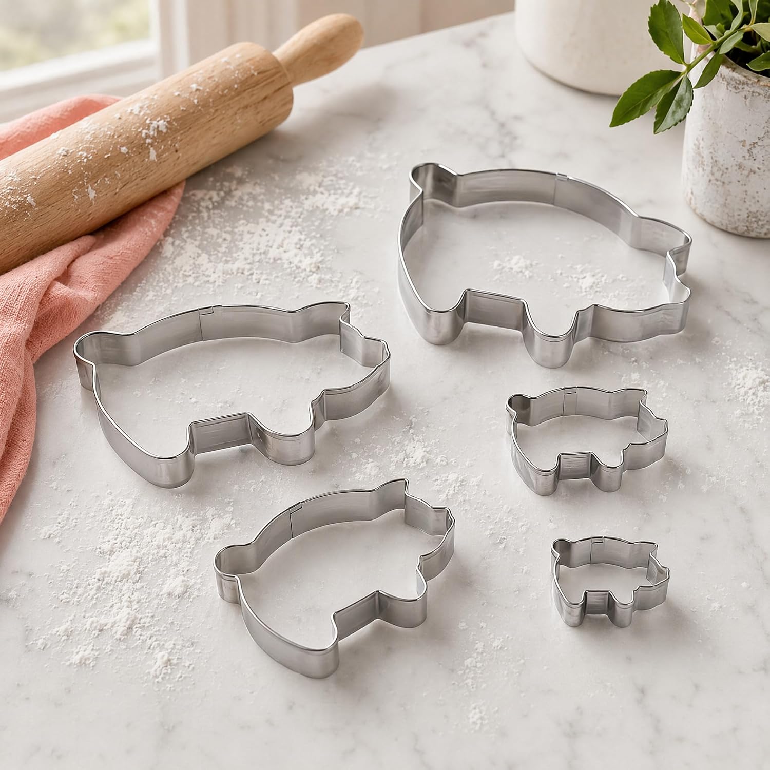 Pig Cookie Cutters Set, 5-Piece Stainless Steel Pig Shape Cutters