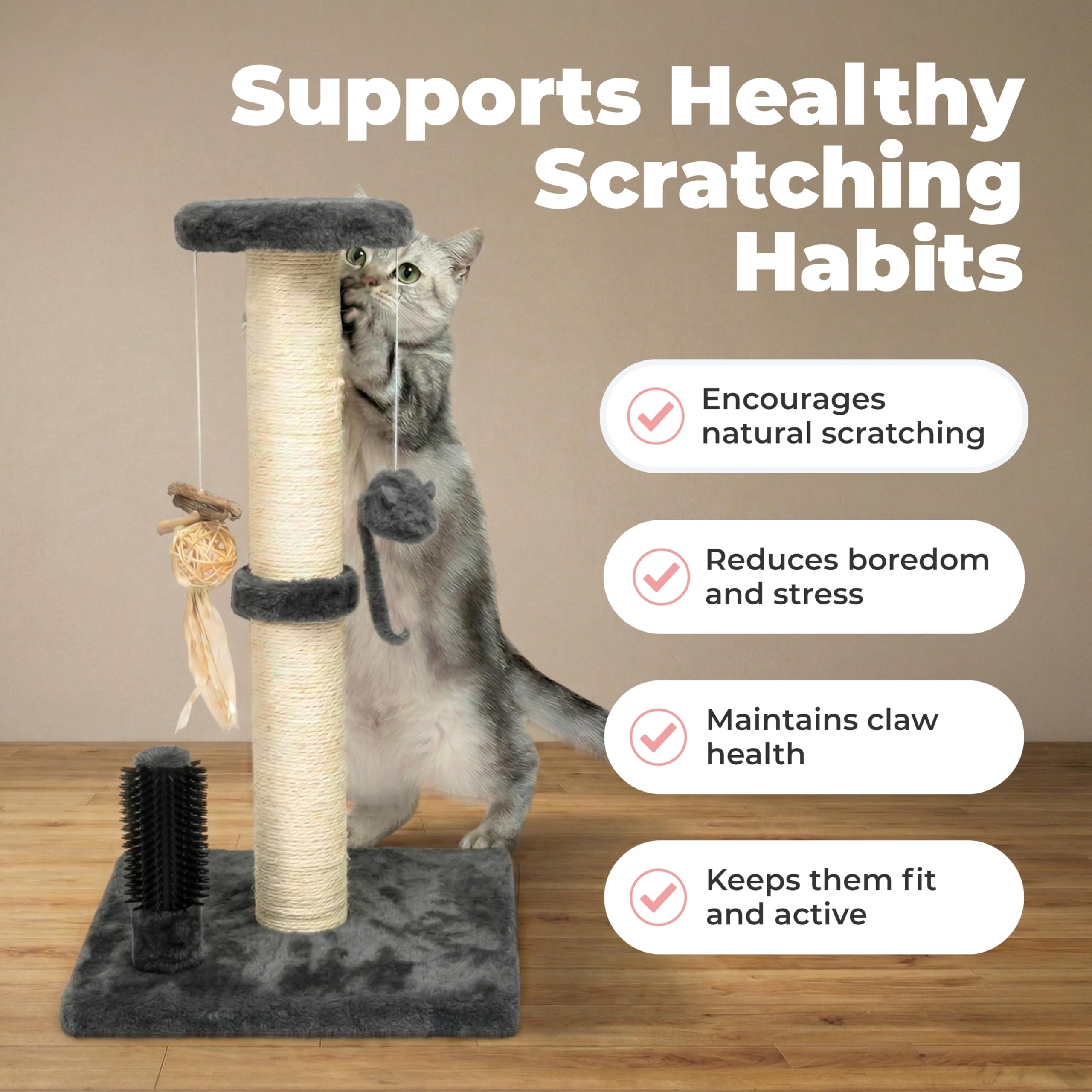 Best Pet Supplies Catify Interaktiver Kratzbaum für Katzen, Stangen, Krallensicher, Möbelschoner, Spielunterstützung, natürliches Katzenverhalten, strapazierfähig, grau, groß