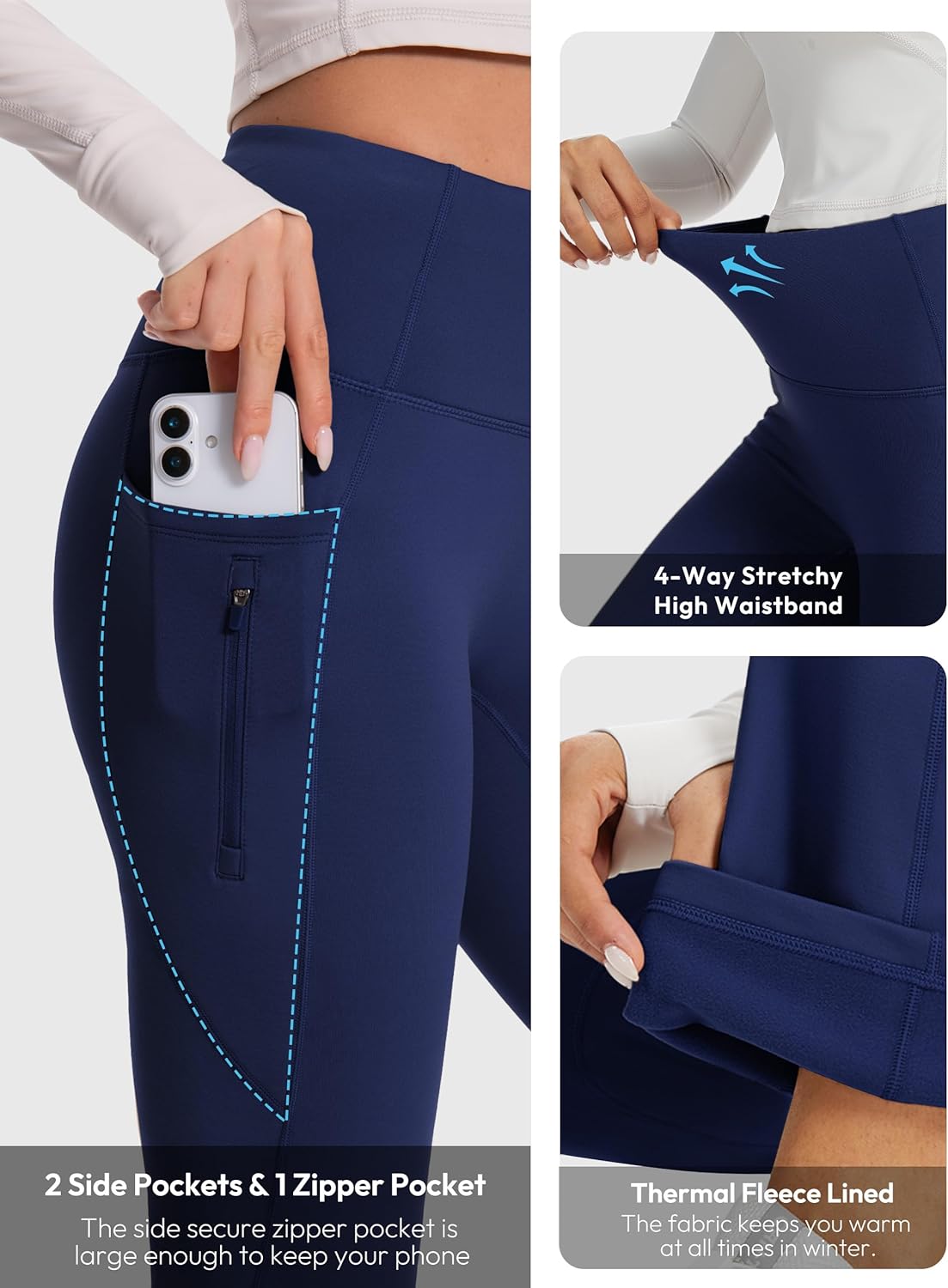 SEVEGO Tall Women's 32/34/36 Fleece Lined Flare Leggings Water Resistant Winter Thermal Bell Bottom Yoga Pants 3 Pockets - Image 7