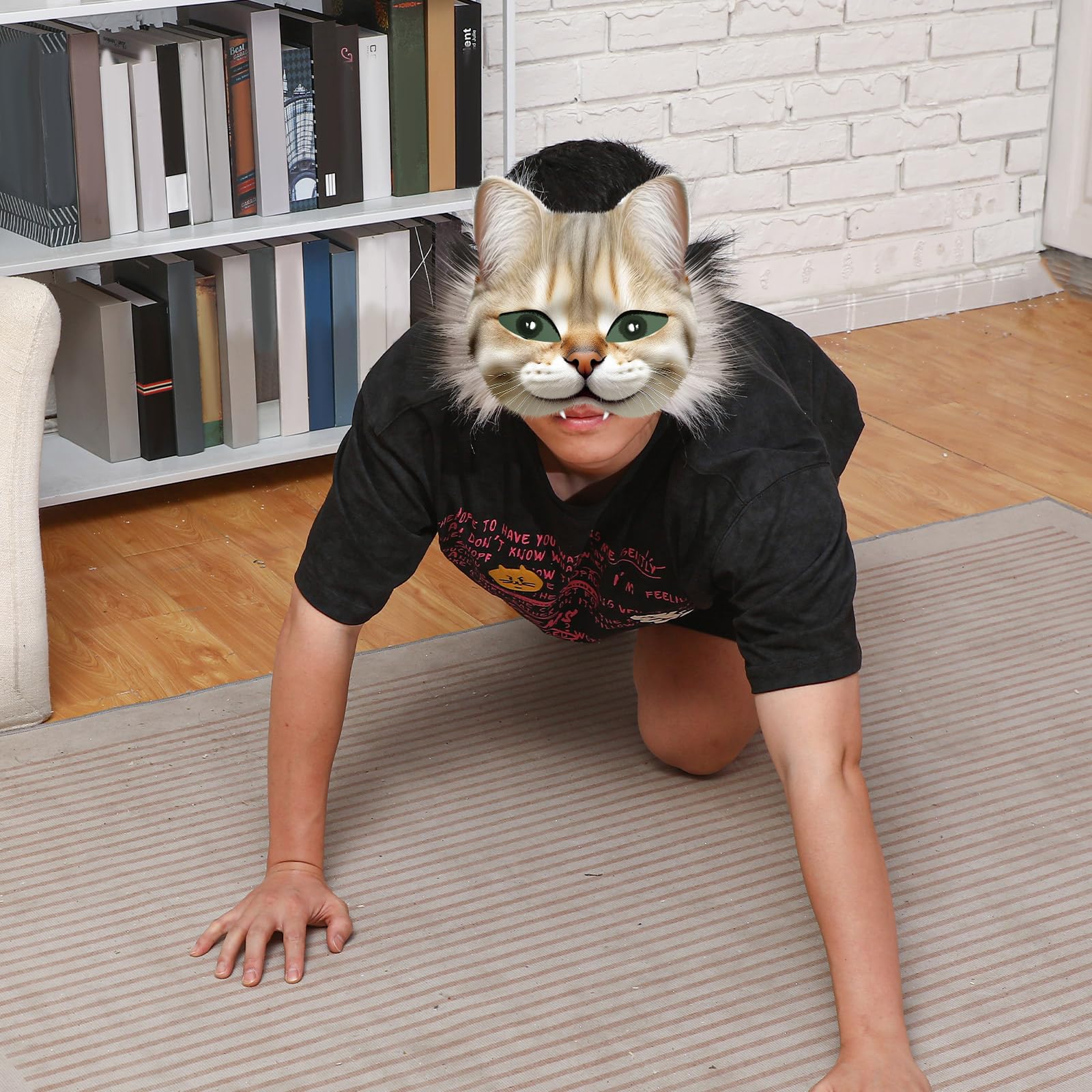 JellyArch 30 Pcs DIY Therian Mask Kit Bulk 15 Blank Cat Mask with Faux Furs and Eye Mesh for Therian Gear Stuff Masquerade Cosplay Party Favor