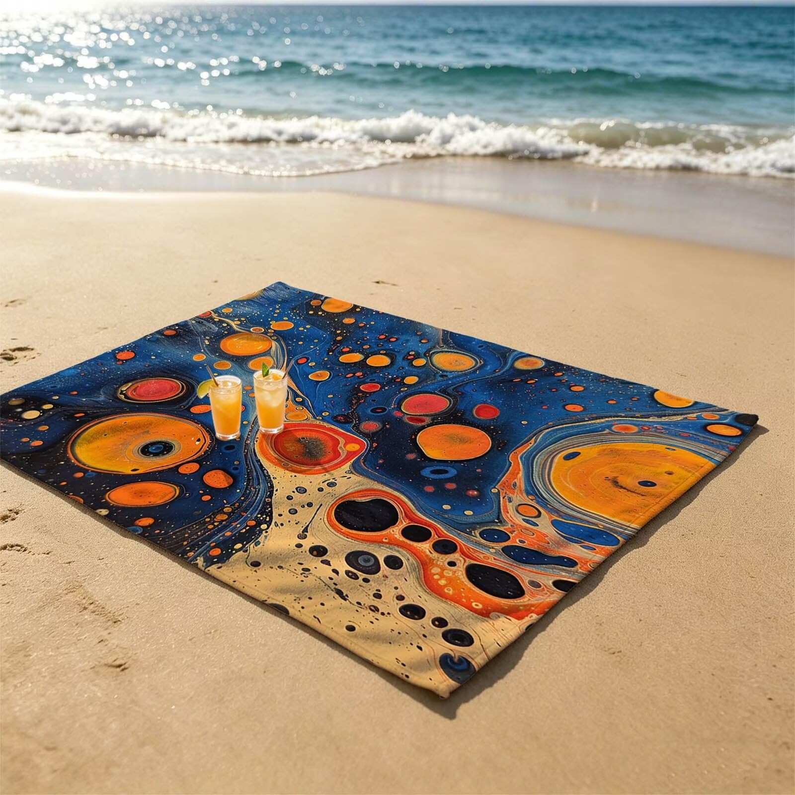 Toalla Playa Grande 160 x 220 Vacaciones Accesorios Viaje, Toalla Playa Abstracto Suave Cómodo Secado Rápido, Redondo Toallas Baño Grandes 220x160cm para Yoga Fitness Natación Sauna Baño XTLS-4236