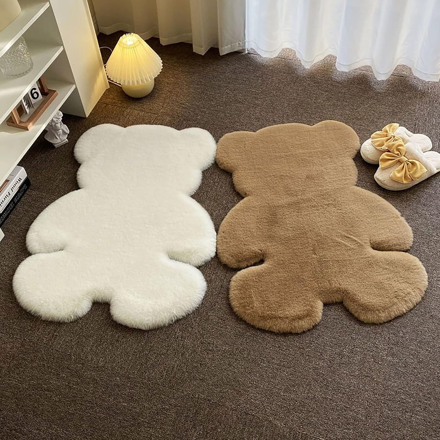 3x3.9ft Small Bear Shaggy Rug, Soft Fluffy Faux Sheepskin Fur Rug Fuzzy Shag Area Rug Cute Plush Carpet for Nursery Kids Girls Bedroom Room Aesthetic Living Room Floor Home Decor, Brown