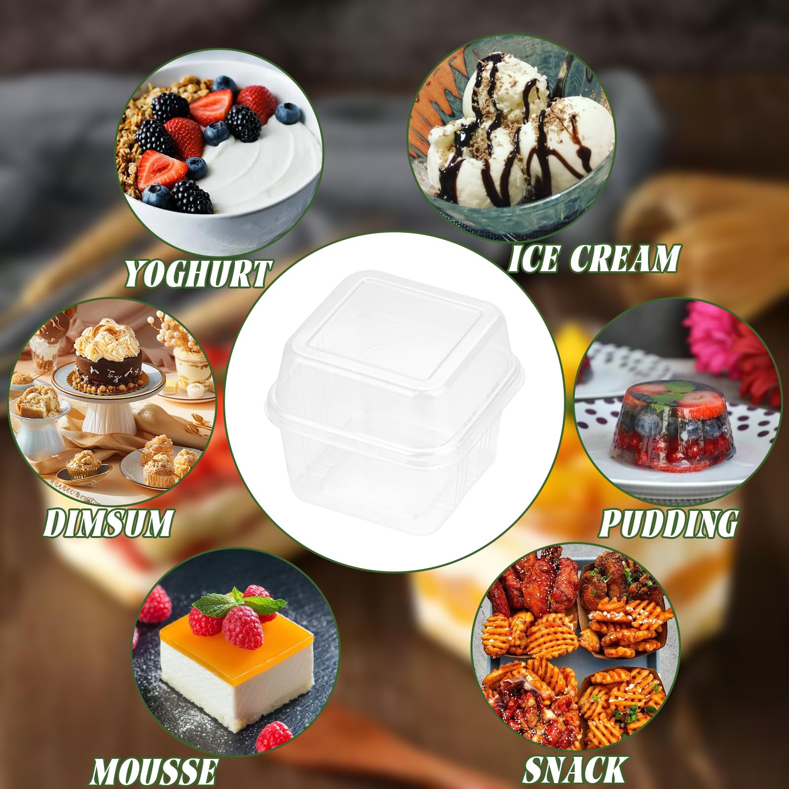 50 Tazze Da Dessert In Plastica Trasparente Con Coperchi E Cucchiai - 160 Ml, Ottagonali, Per Feste - 2