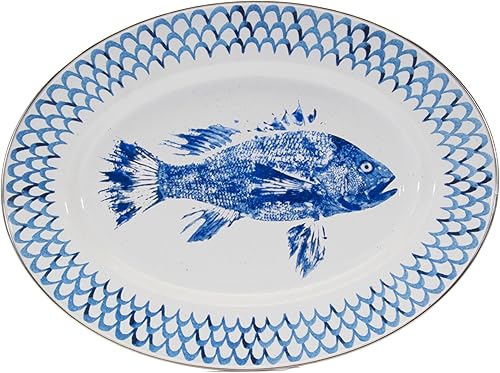Golden Rabbit Esmalte - Patrón de campamento de peces - Plato ovalado de 12 x 16