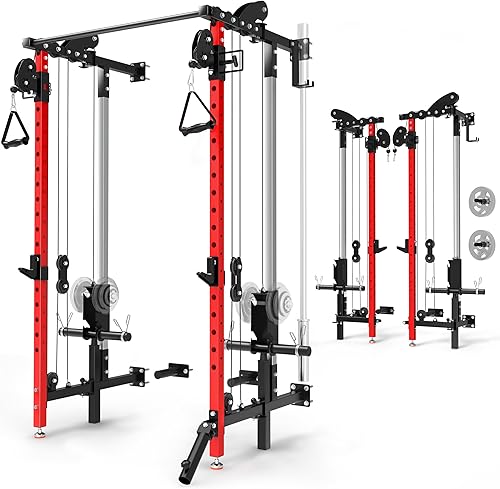 Roygym Power Cage, Power Rack with Dual Independent Pulley System, Multi-Function Squat Rack for Home Gym Space Saving