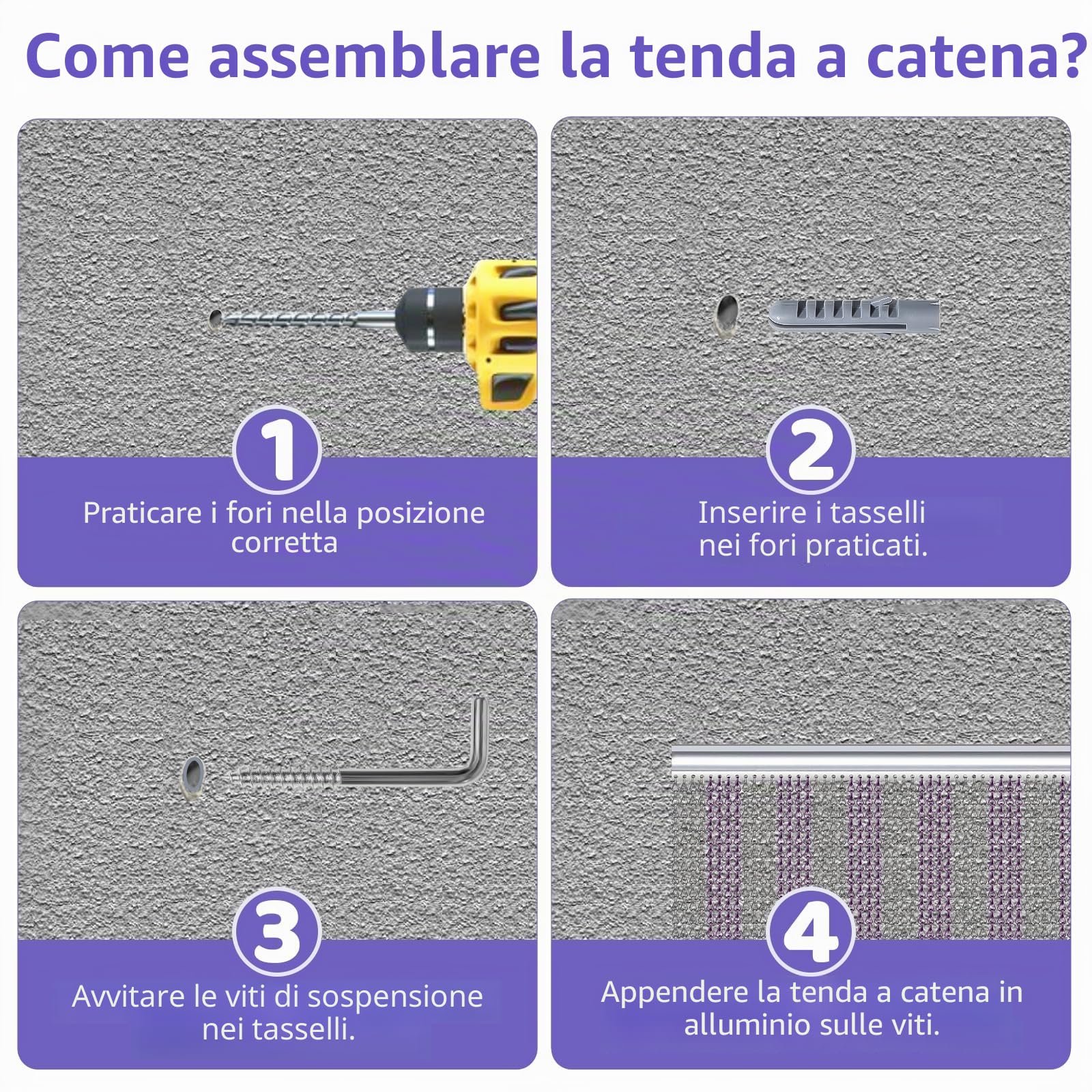 Tenda a Catena in Alluminio 90 x 200 cm Schermi per Porte a Tendina a Catena in Metallo Tenda Anti-insetti per Porte (Argento & Viola)