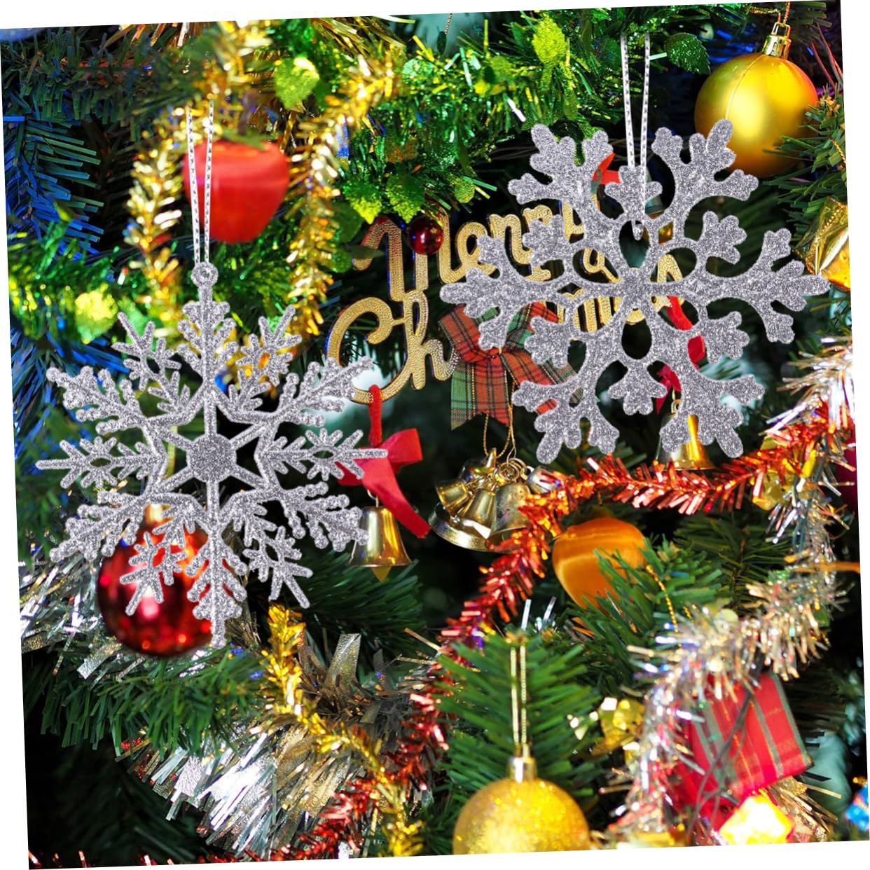 PRETYZOOM 3 Juegos de Elegantes Colgantes para Árbol de Navidad con Lentejuelas Y de Nieve Plateados Unidades X 3