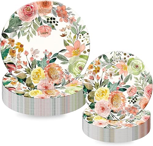 AnyDesign - 40 platos de papel floral acuarela rosa flor vegetación platos desechables platos decorativos para primavera, boda, cumpleaños, baby AnyDesign - 40 platos de papel floral acuarela rosa flor vegetación platos desechables platos decorativos para primavera, boda, cumpleaños, baby