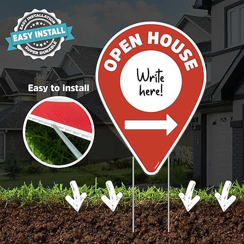 Miniatura 6 de Letreros de puertas abiertas para bienes raíces con estacas de metal, flechas direccionales de doble cara de 17.5 pulgadas de alto, marcador de