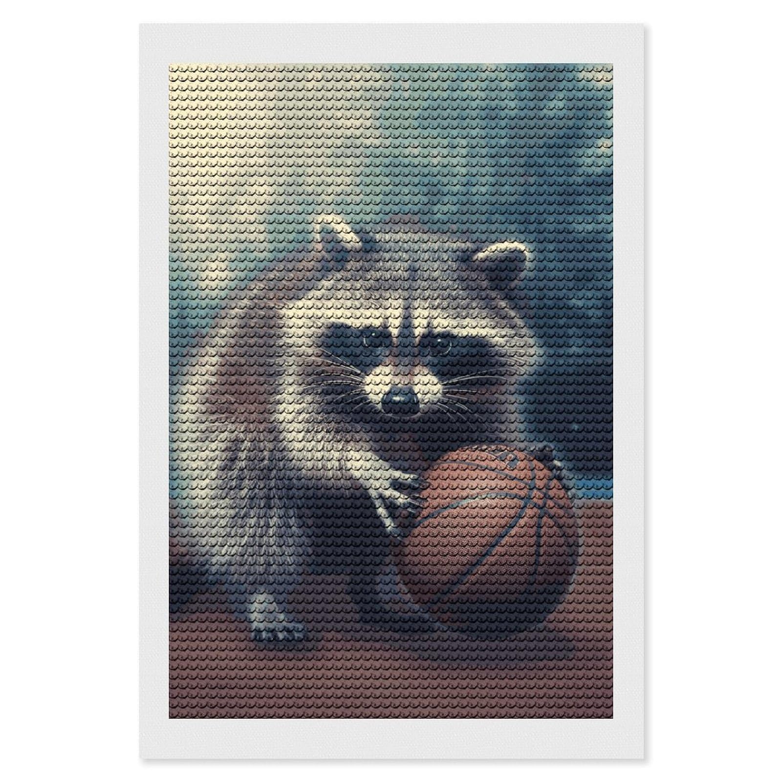 FekiLoot Funny Raccoon Basketball Diamond Art Kits for Adults, 5D Aurora Diamond Painting Kits for Beginners DIY Full Drill Dots Gem Art Paint Crafts for Home Wall Decor 8"x12"