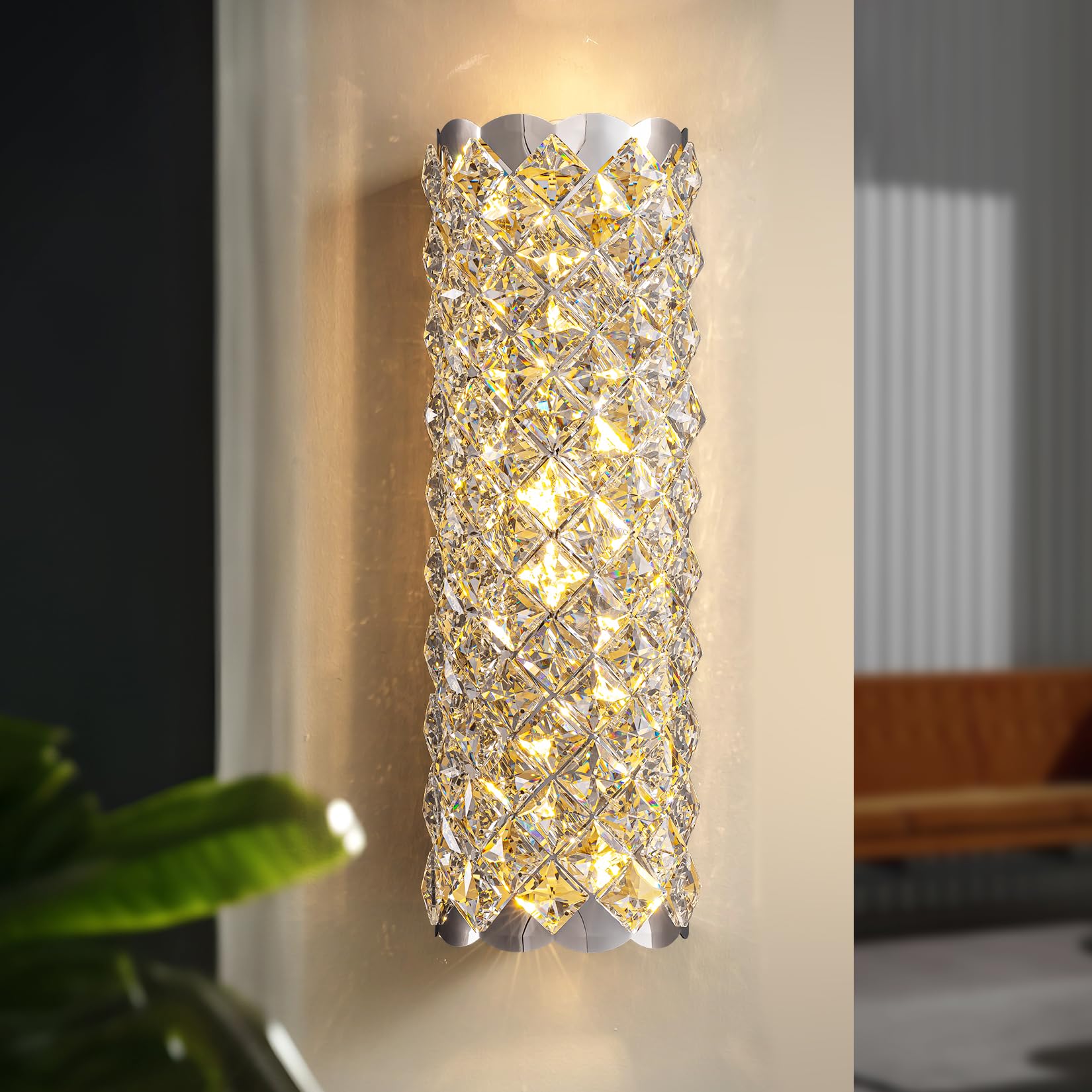 Kristall Wandleuchte Wandlampe Innen Kristall Moderne Wohnzimmer Luxus Wand Lampen,Chrom Kristallwandleuchte für Schlafzimmer Esszimmer Flur Innen