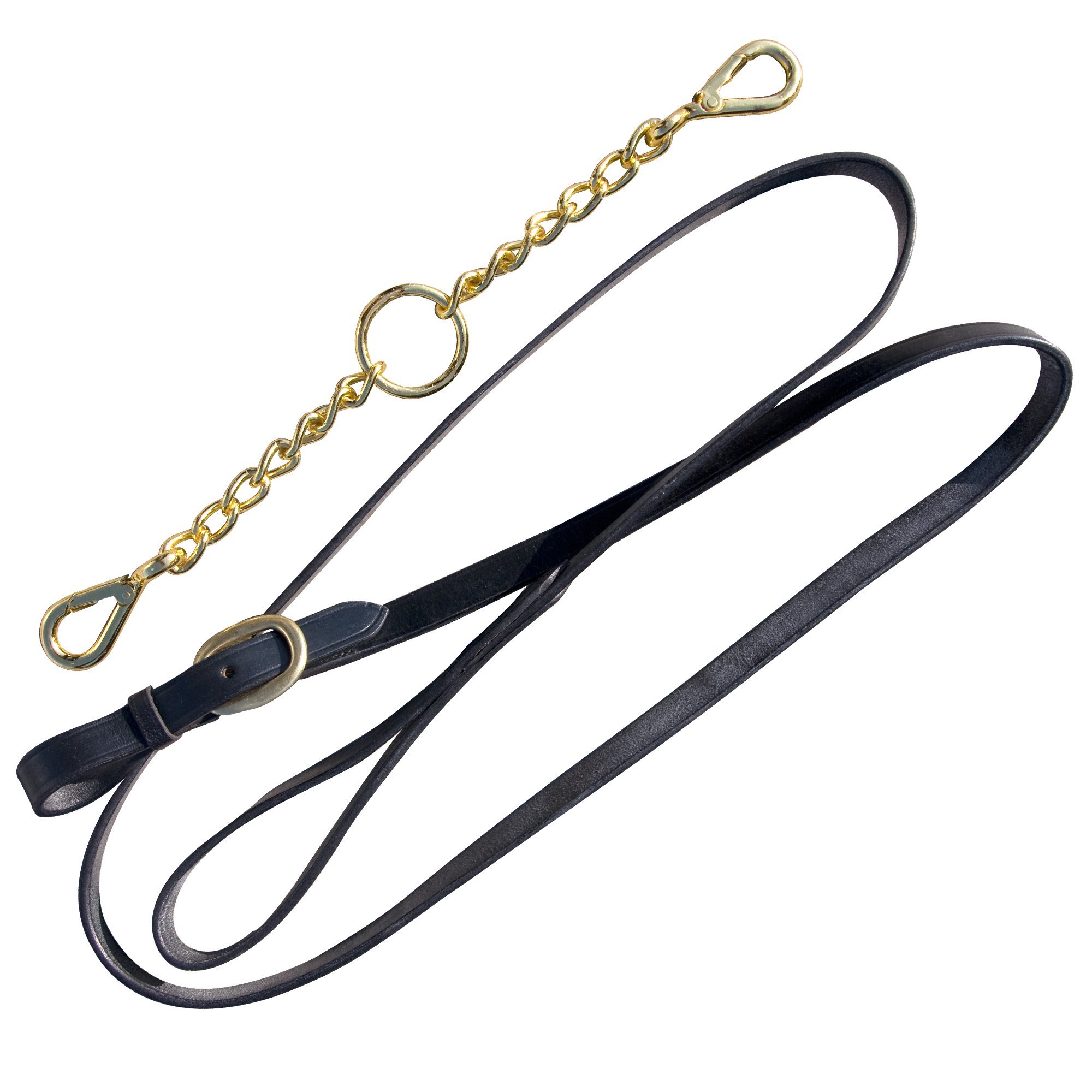 Shires Blenheim Black Leather Lead with Newmarket Brass Chain