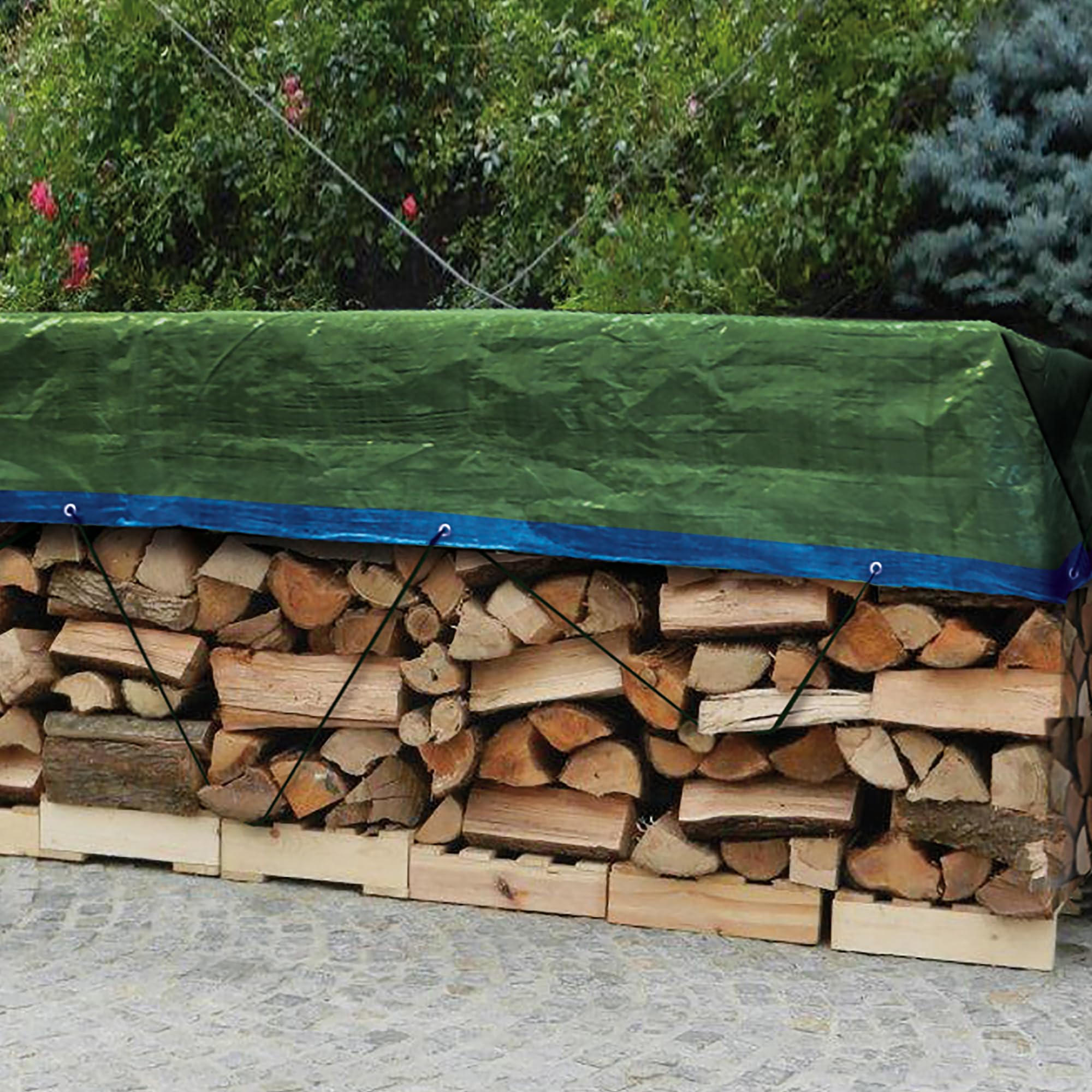 TENAX COVER ALL 3,00x5 m Telo Occhiellato Verde-Blu 90 g/m², Telo Copritutto per Legna, Mobili da Giardino, Auto, Piscine, Barche, Campeggio, Telone Protettivo Impermeabile Antistrappo con Occhielli