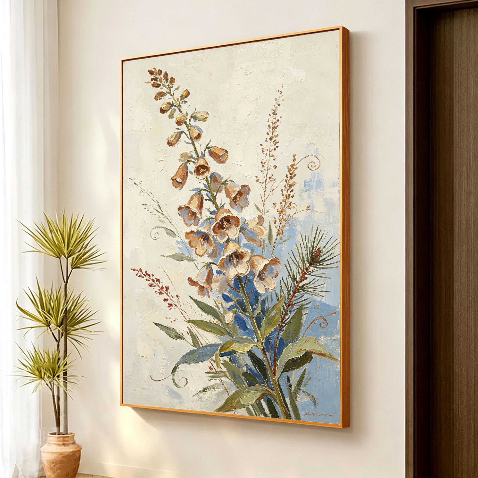 Wandbild Glockenblume Großes Leinwand Ölgemälde 100% Handgemaltes Blumen Ölgemälde Rahmenlos Ästhetisches Botanisches Kunstwerk Für Wohnzimmer Schlafzimmer 110X180Cm (43,3X70,8 Zoll)