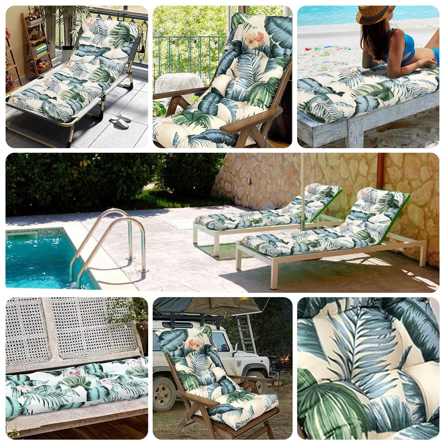 Cuscini per Sedia a Dondolo in Vimini Impermeabile Cuscino per Sdraio da Giardino Antiscivolo Cuscinos per Lettino Prendisole per Interni,Esterni, Altalena, Patio，Balcone, Spiaggia(A1,125x55x10cm)