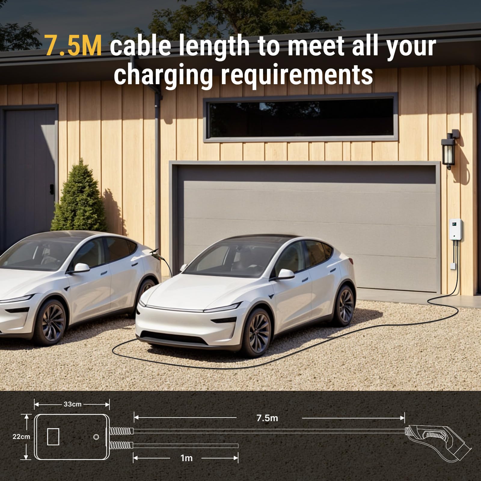 Morec Wallbox 11kW Tipo 2 con Smart App, 6-16A Trifase 380V Colonnina Ricarica Auto Elettrica con cavo di ricarica 7,5m, RCD Tipo B per BEV/PHEV, IEC 62196-2