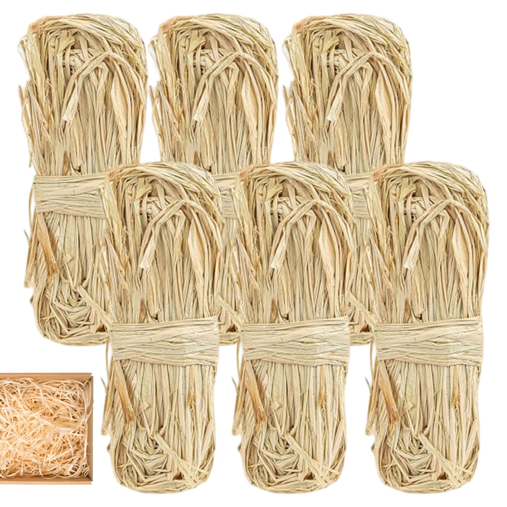 Raphia naturel pour bouquets et loisirs créatifs - Lot de 6 pelotes de 50g