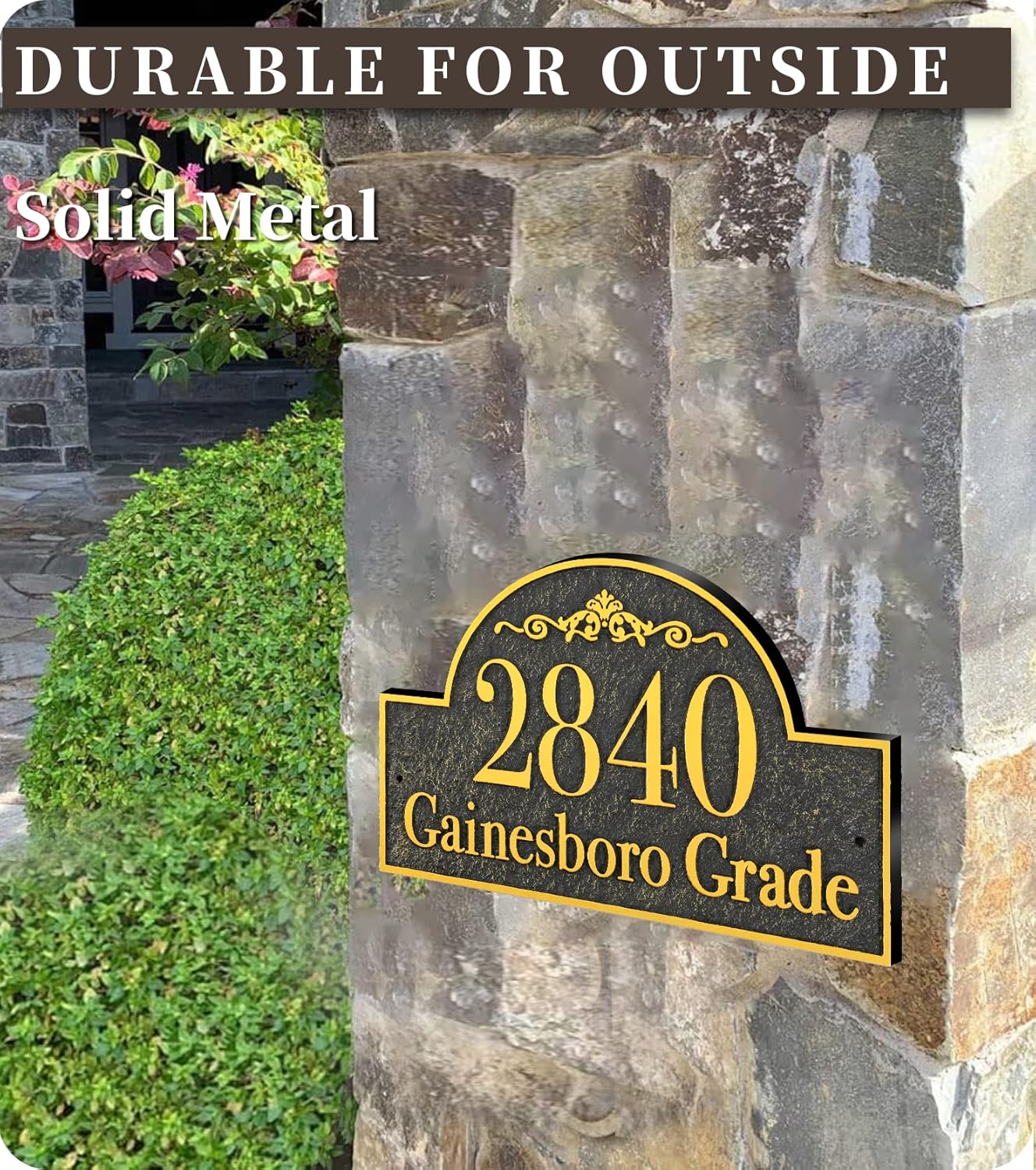 Persoanlized Address Plaque Cast Metal - 15" x 8 '' Hand-Carved Address Sign,House Number Plaque Sign,House Address Numbers for Outside House,Apartment,Street,Garage,Drive Way Large Options (Rose Gold)