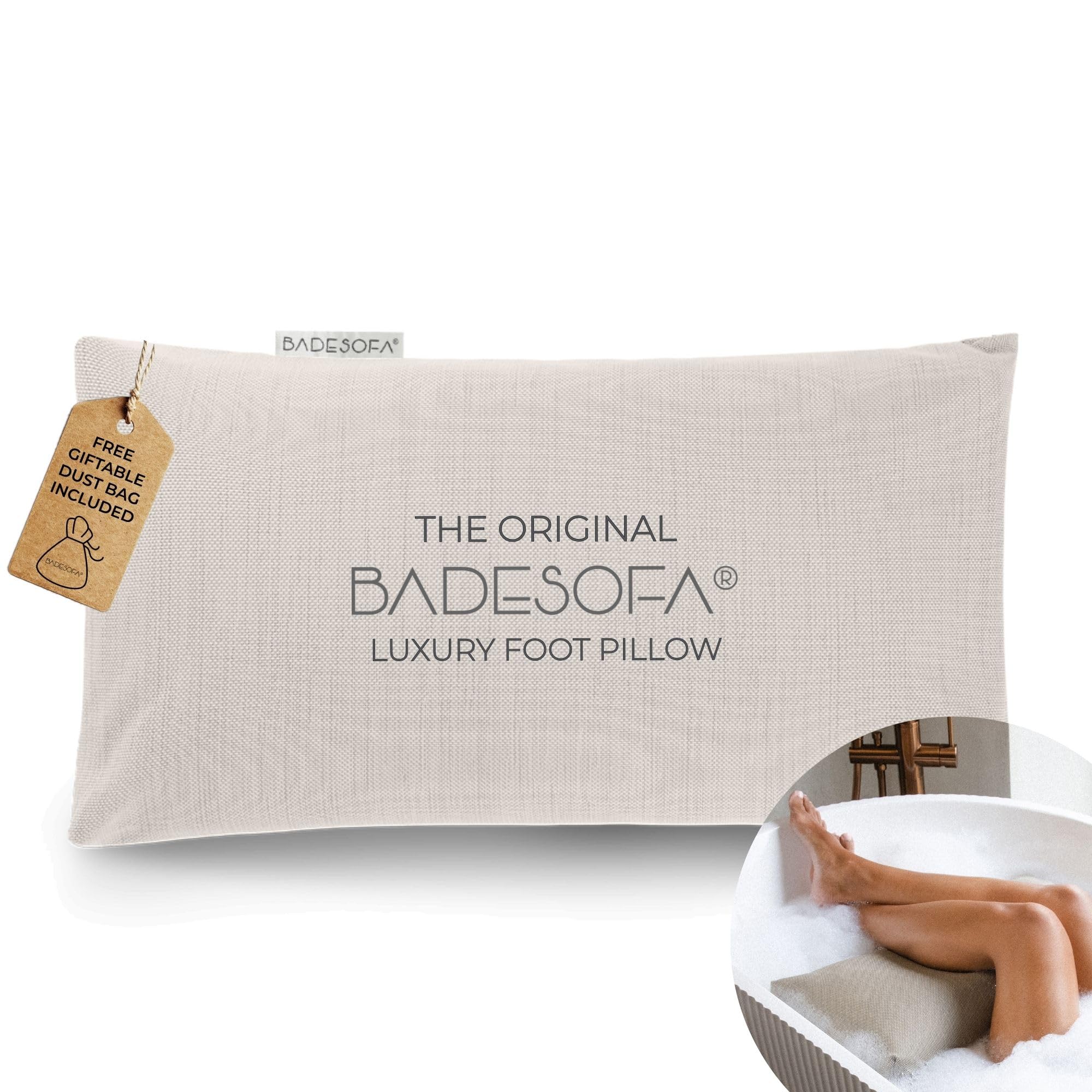 BADESOFA® Luxury Bathtub Pillow for Feet in Ivory Pearl, Quick-Drying