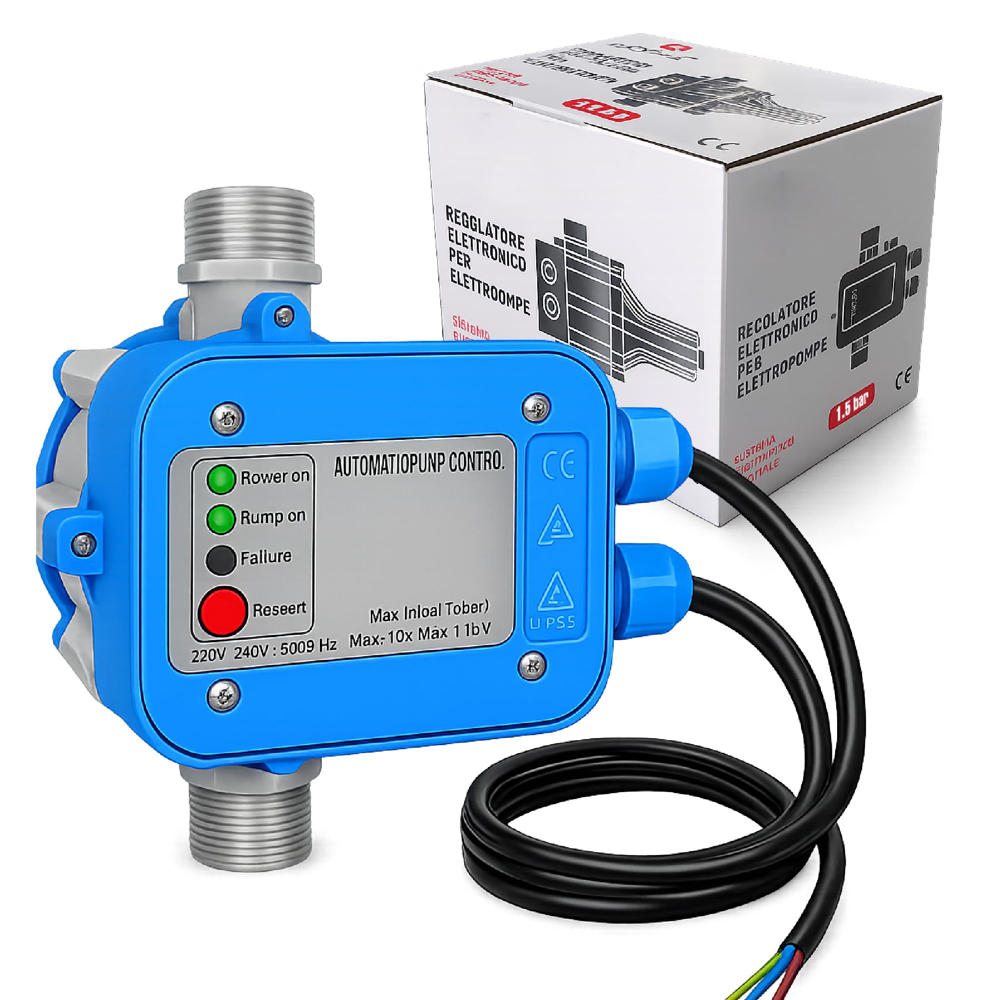 Prescontrol Controlador Automatico de Bomba de Agua Indicador Led Proteccion en Seco Electronico Rearme Manual Arranque Parada Automatica para Casa Jardin Riego Depositos Pozos Sistema Presion Seguro