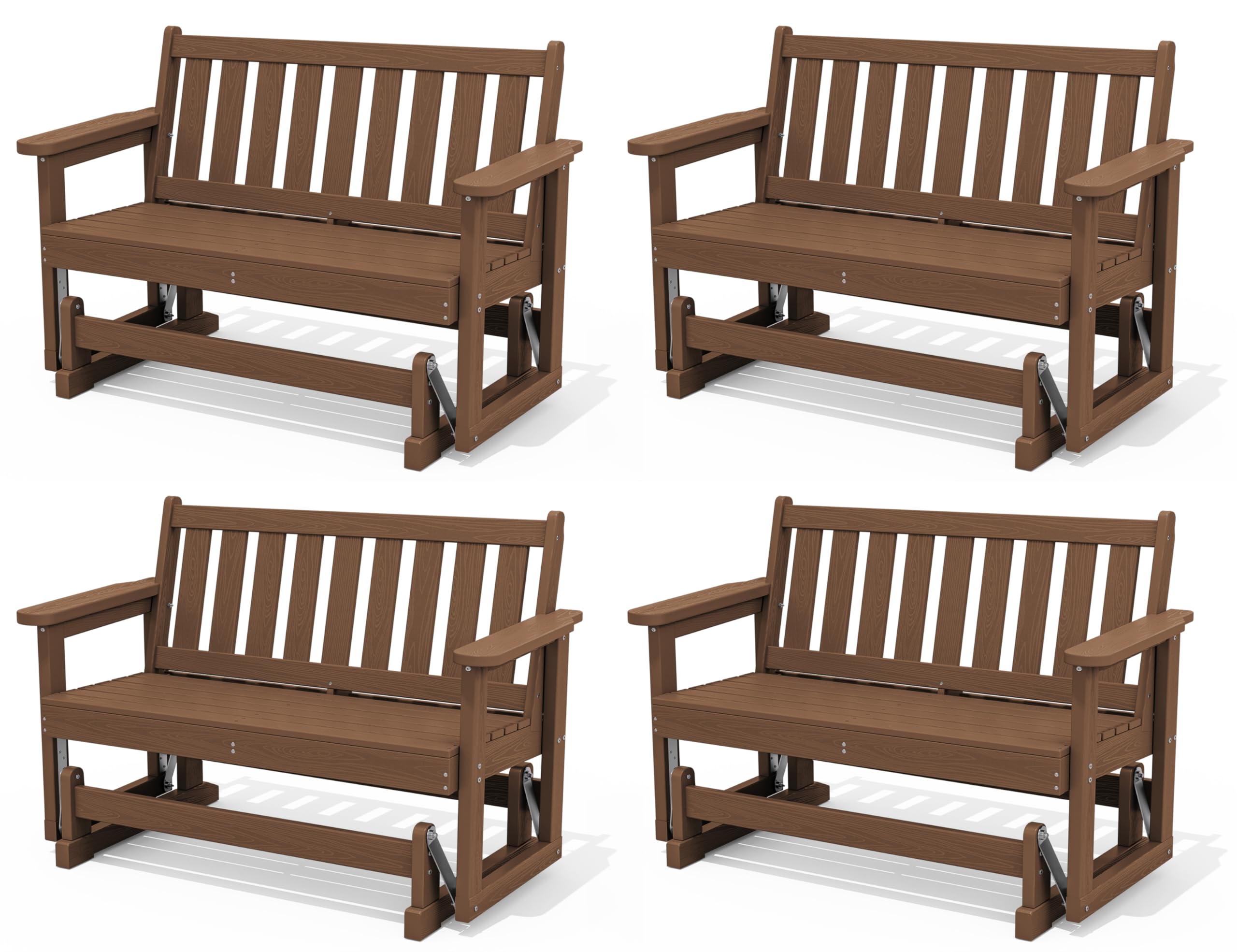 SERWALL HDPE Outdoor Glider Bench Set of 4, All Weather, 660lbs Cap, Brown