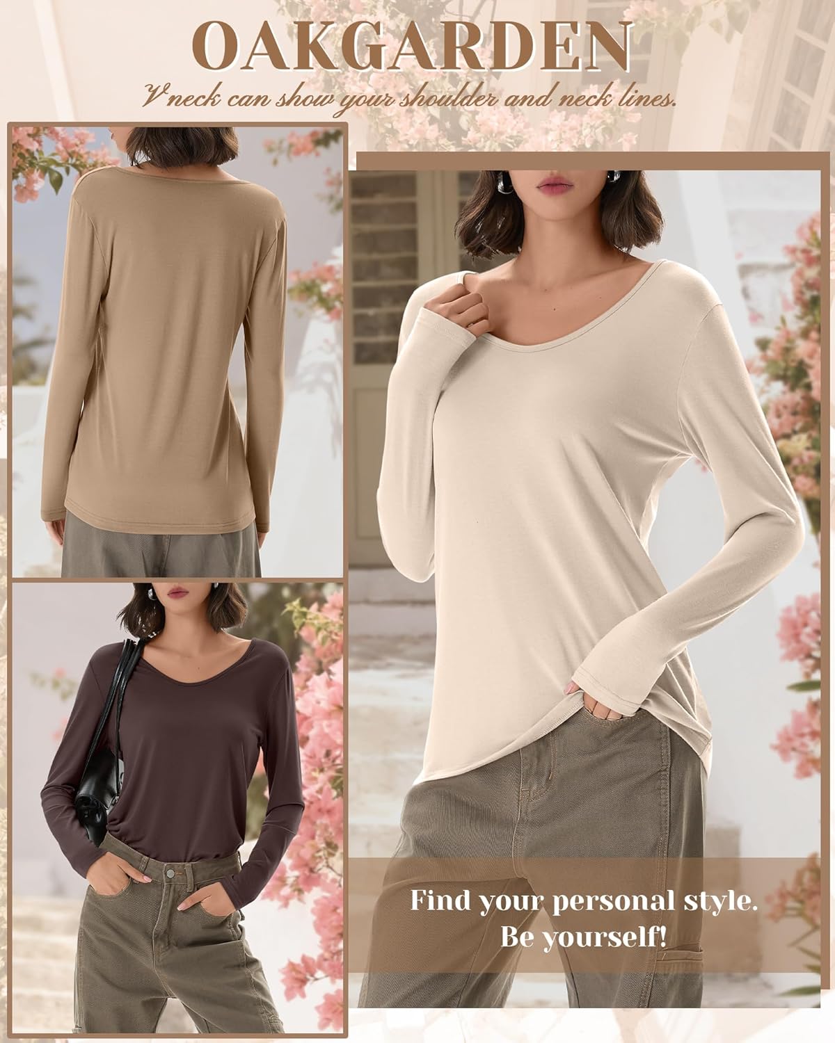 5 Pack Women's V Neck Long Sleeve Tops Bulk, Loose Fit Casual T-Shirts Layer Soft Trendy Outfits Basic Tees - Image 6