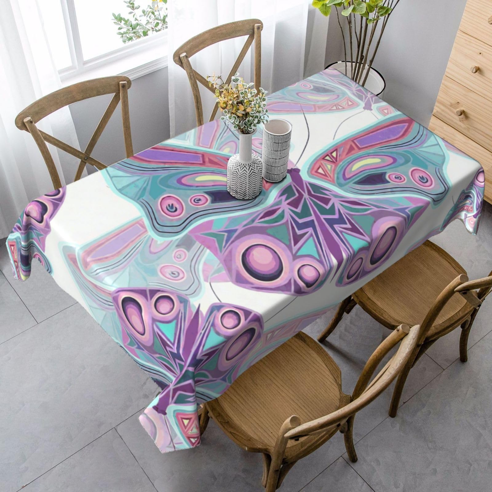 Purple Butterfly Rectangle Tablecloth 35x55 Inch, Washable Reusable Farmhouse Table Cloths Wrinkle Free And Spillproof Kitchen Dinning Table Cover For Party Wedding Picnic Home Decor Tablecloths