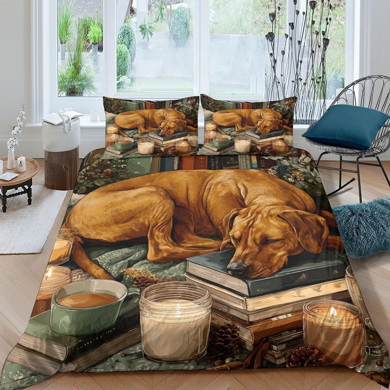 Ctjqhvkz Style-6 3D Printed Brown Dog Reading Fitted Sheet Microfiber Soft Breathable Book Stack Bed Cover For Bedroom Dorm Mattress Decor Single（135X200cm）