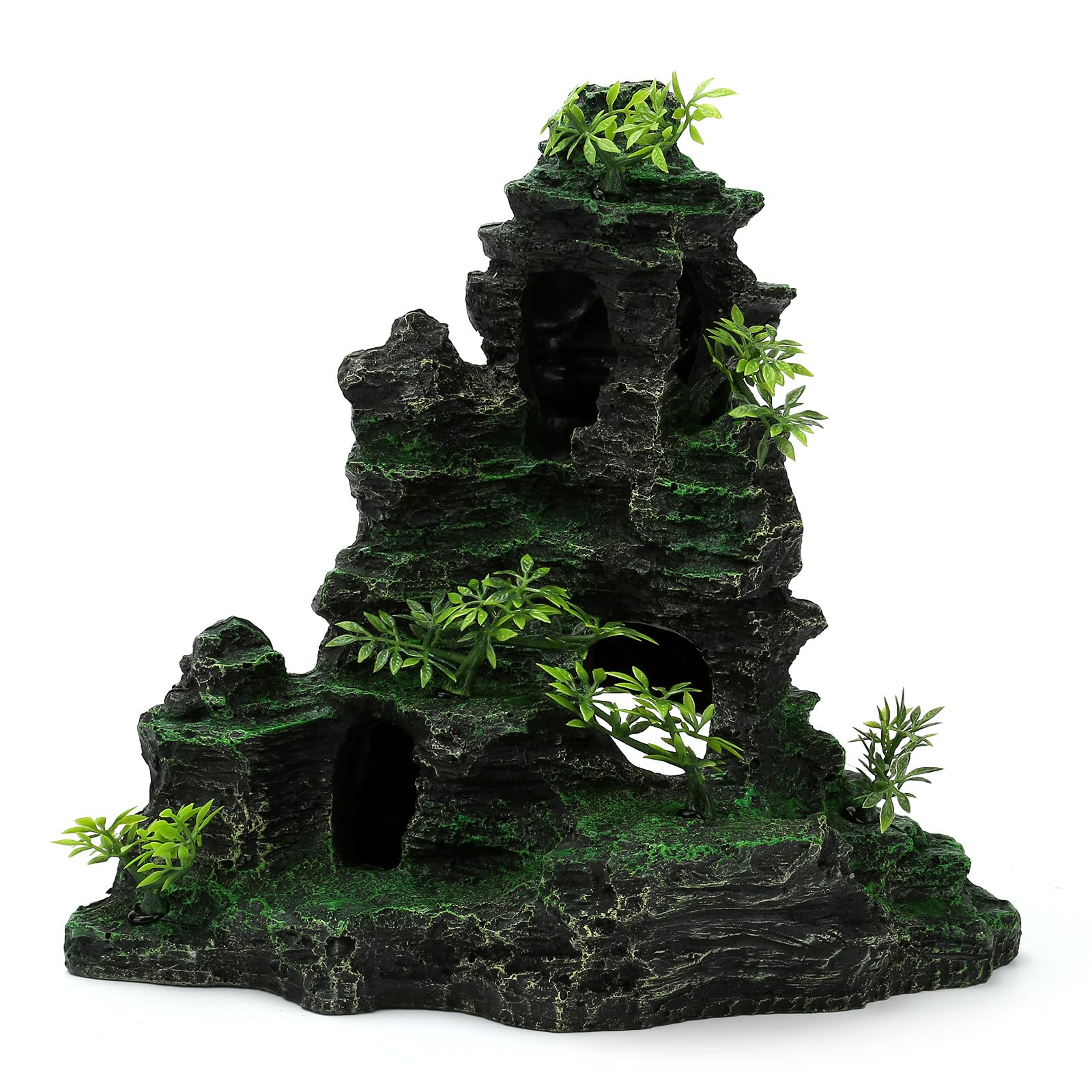Grande decorazione per acquario con vista sulle montagne, decorazione per acquario extra large con grotte multiple, ornamento roccioso in resina per piccoli pesci Betta Hideaway Cave, nascondiglio per