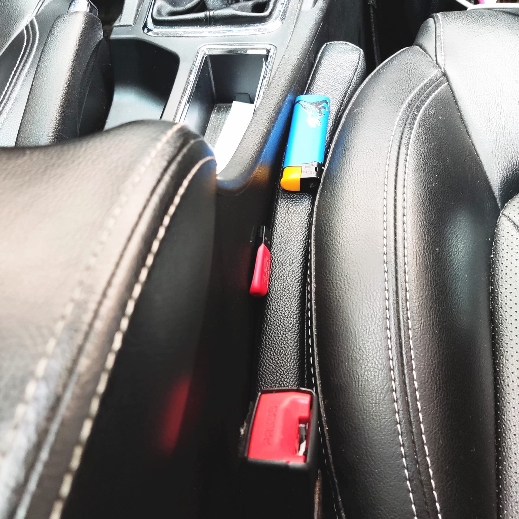 2 Pack Car Seat Gap Filler, Universal for SUV, Truck to Fill The Gap Between Seat and Console Leather Black Drop Blocker EX-SGF-1B.