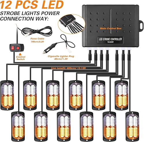 Miniatura 3 de 12 luces de emergencia para vehículos, camiones, luces de emergencia LED de montaje empotrado con caja de control, advertencia de peligro de